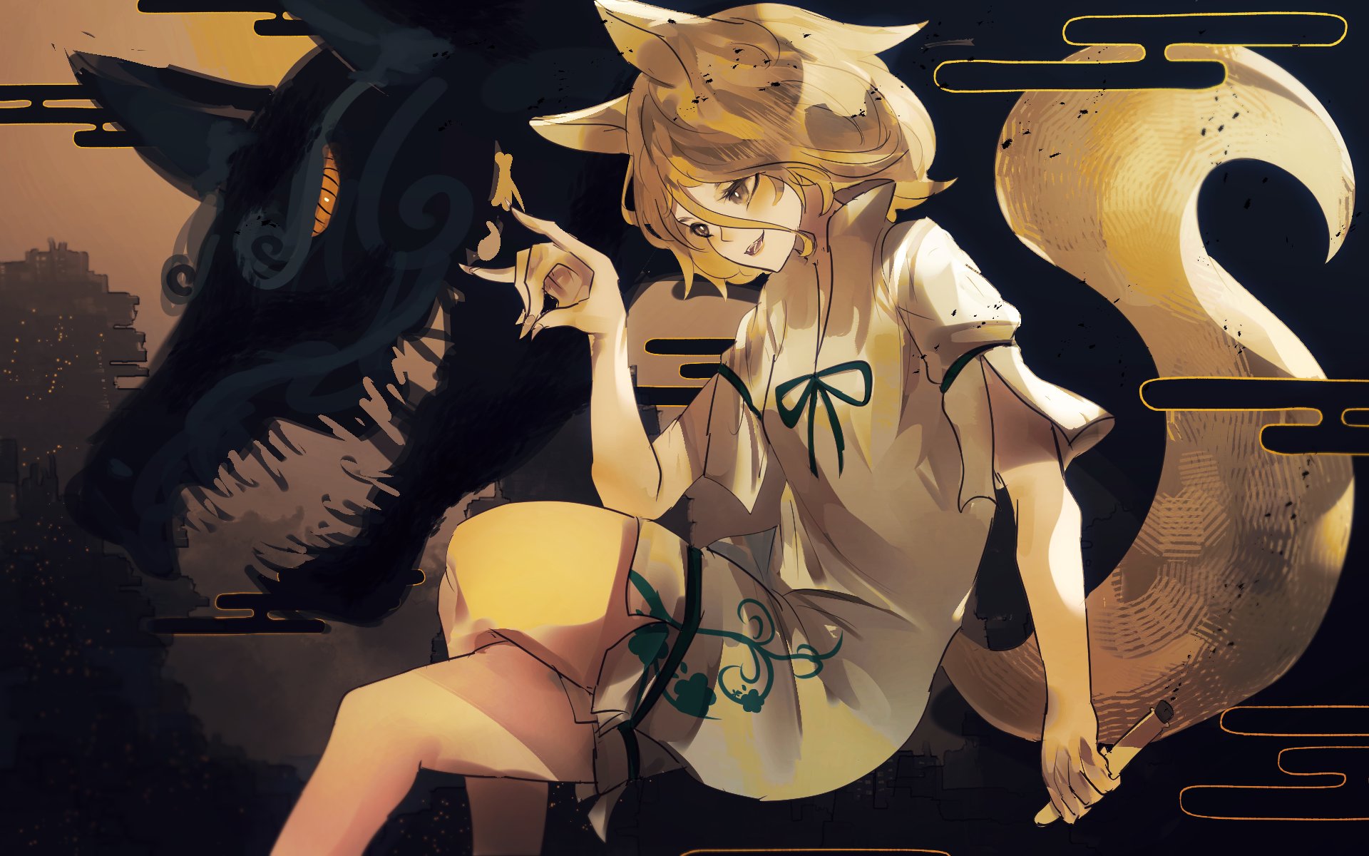 Touhou's Tsukasa Kudamaki with a dark wolf HD Wallpaper