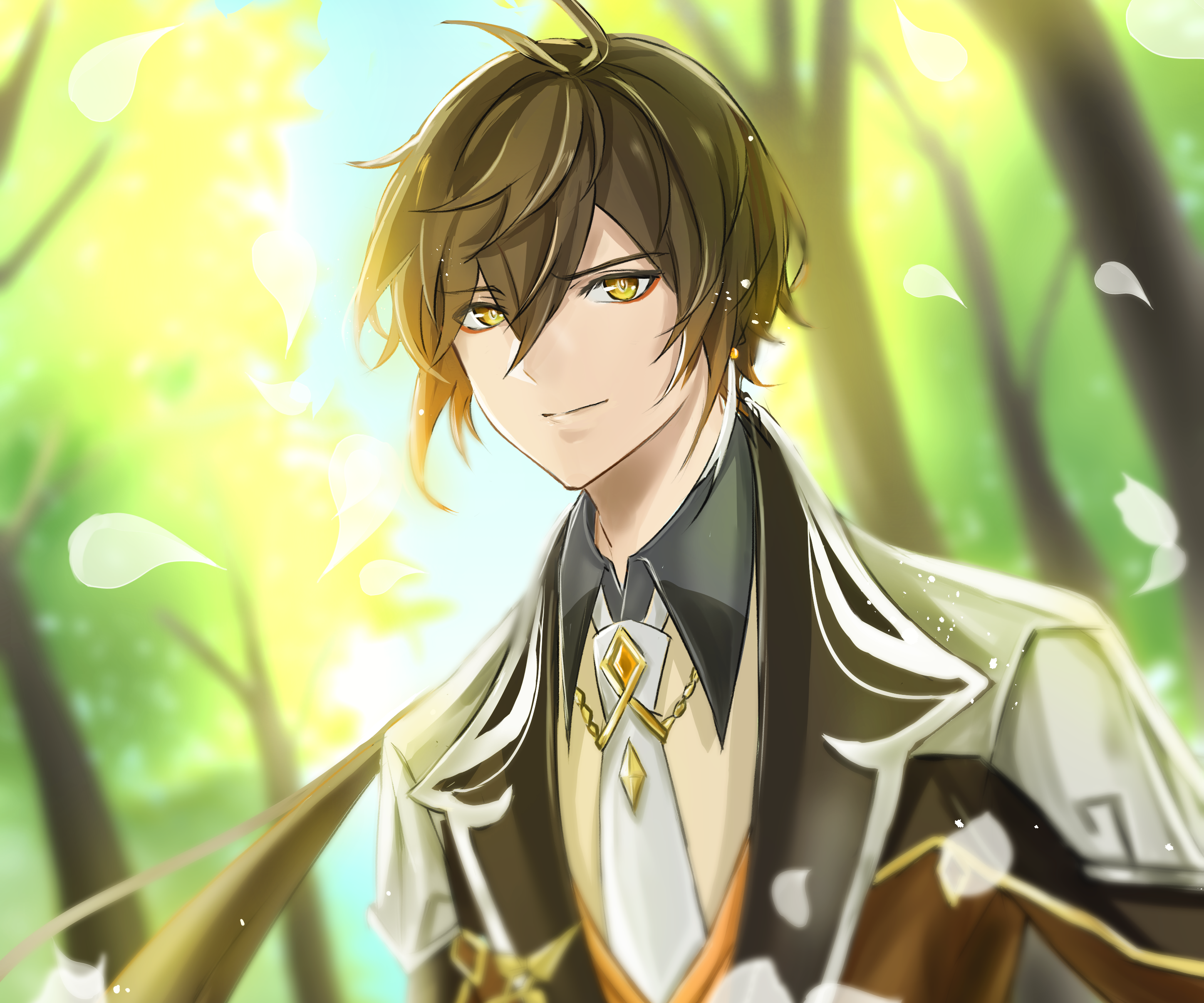 Zhongli from Genshin Impact in a forest HD Wallpaper