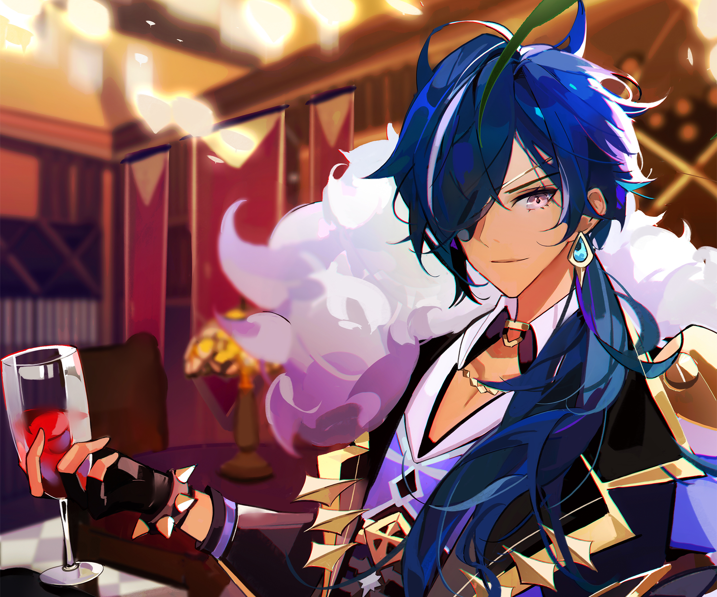 Kaeya from Genshin Impact holding a glass of wine HD Wallpaper