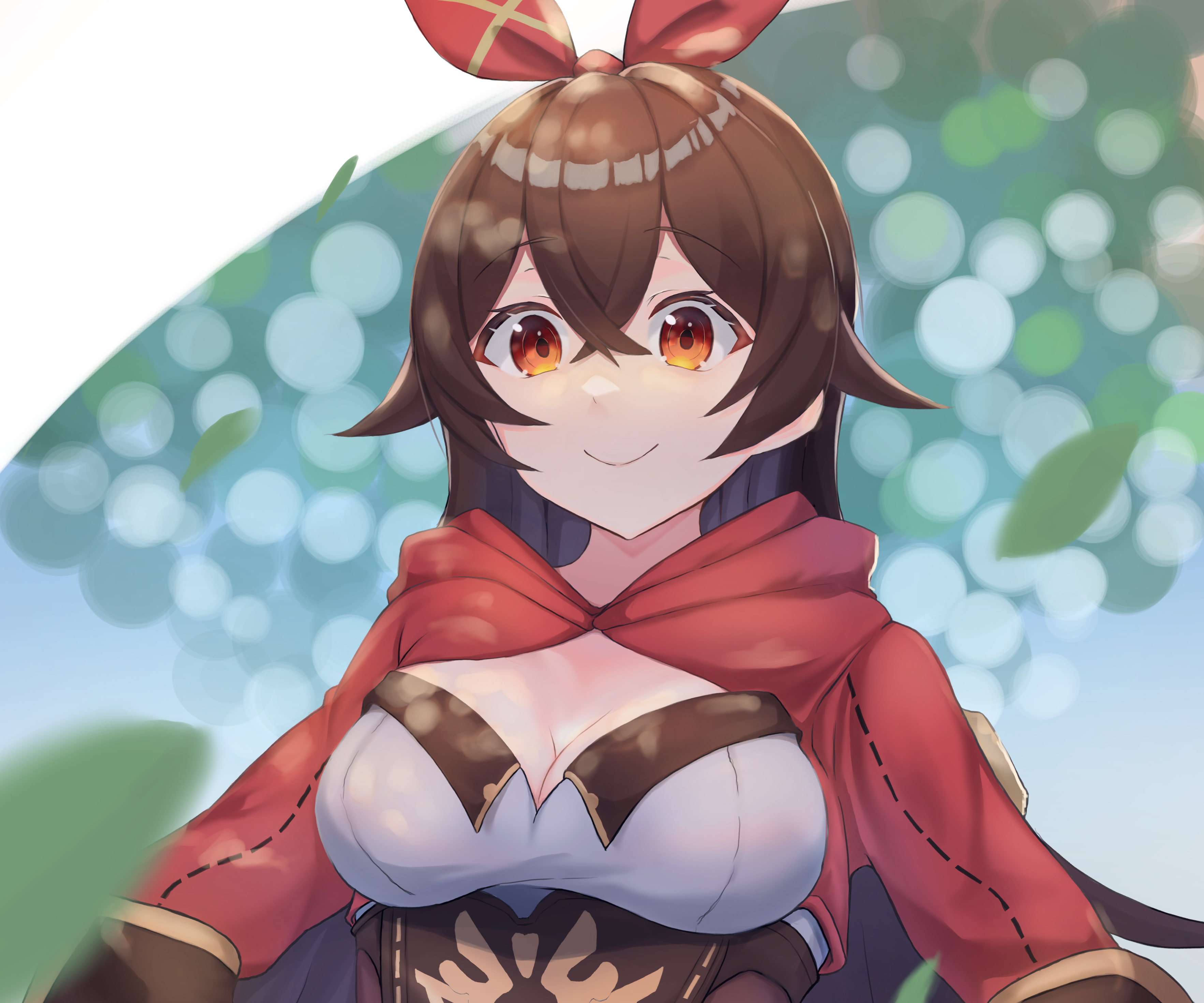 Amber from Genshin Impact with red cloak HD Wallpaper
