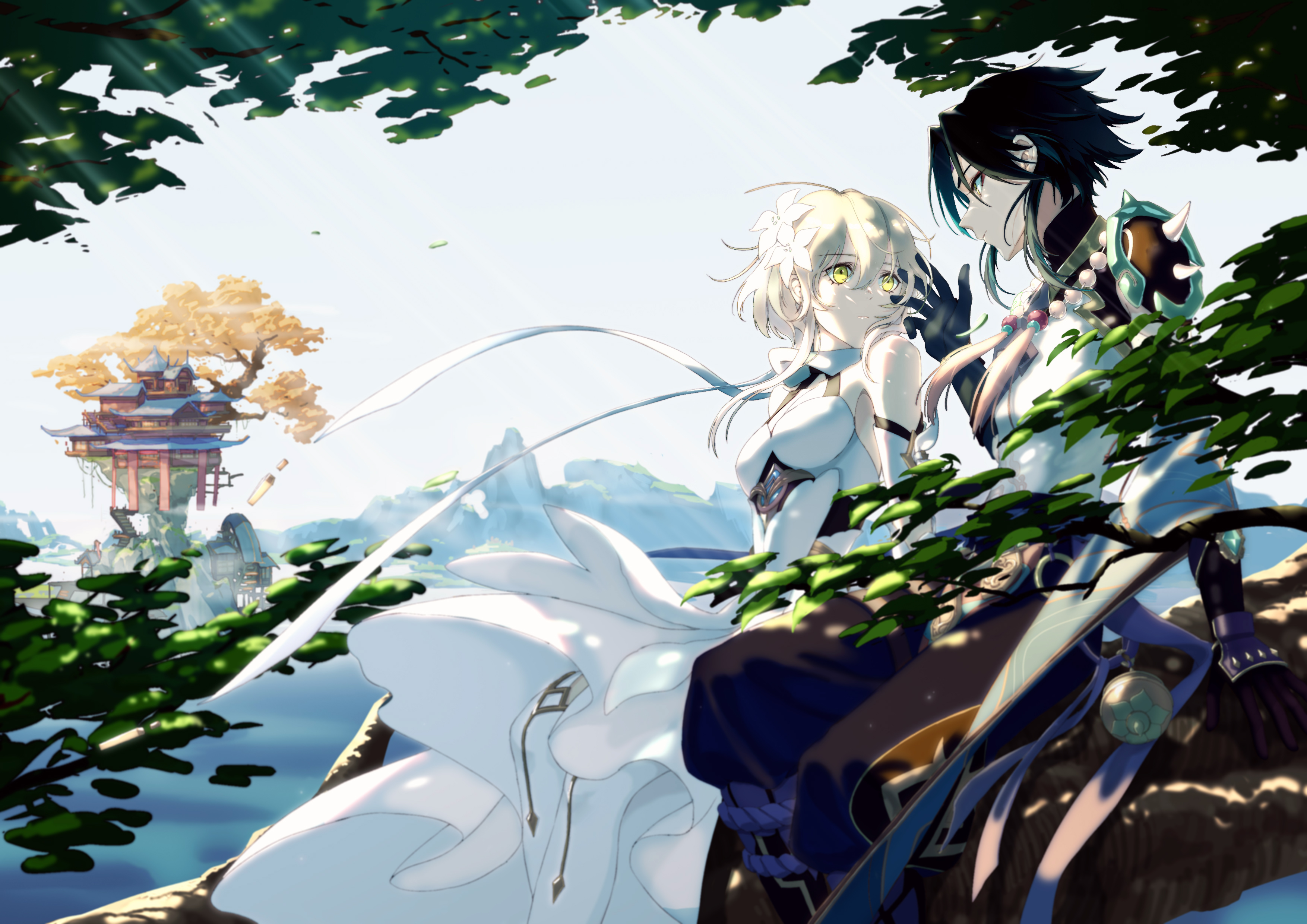 Xiao and Lumine in Serene Genshin Impact Scene HD Wallpaper