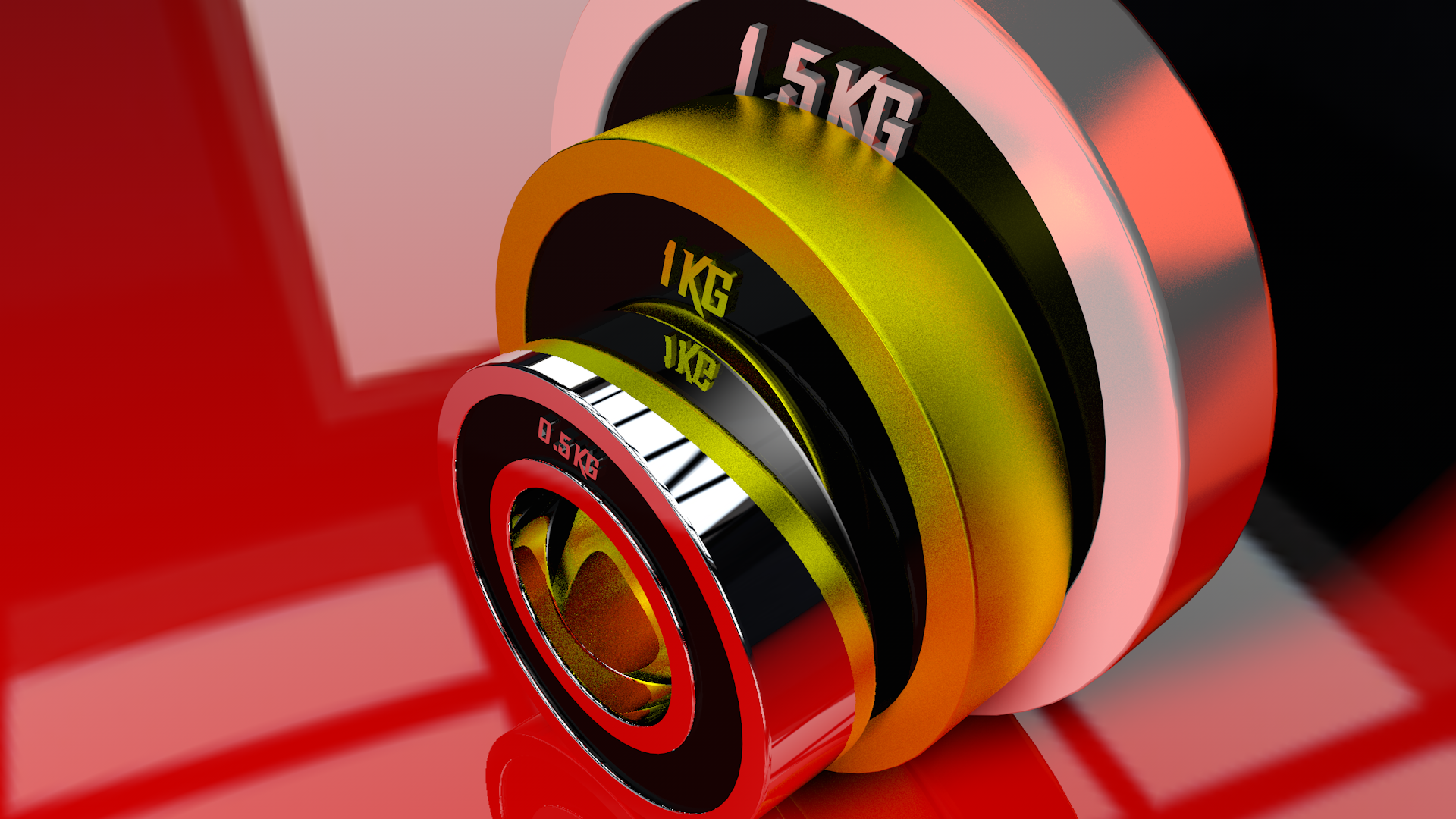 3D CGI rendering of stacked weight plates HD Wallpaper