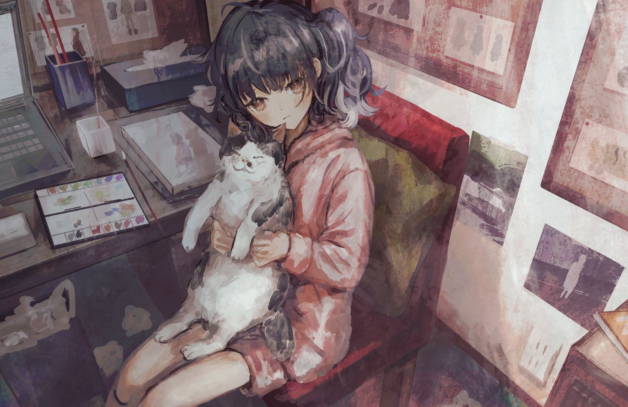 Girl holding a cat HD Wallpaper