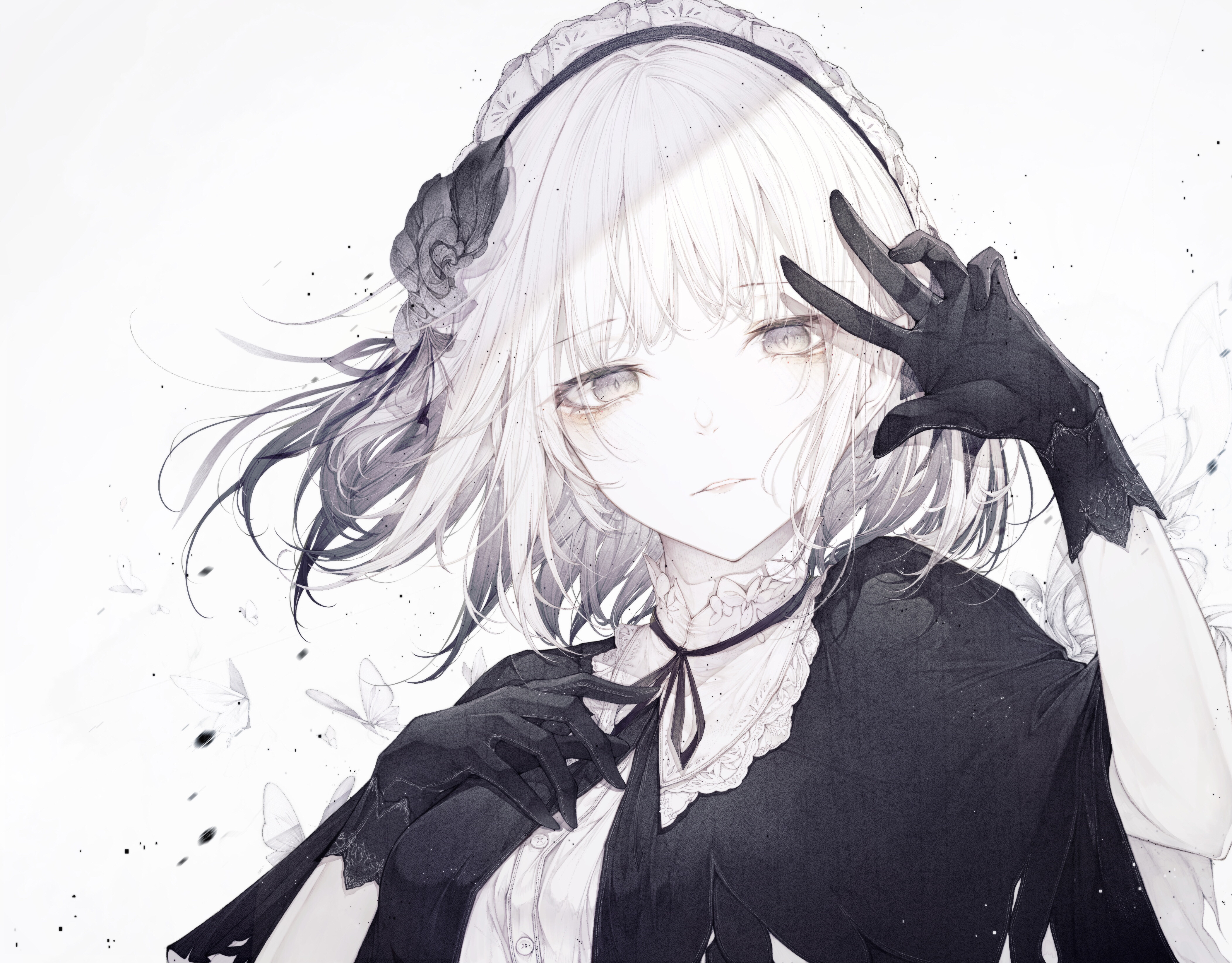 Girl with Short Grey Hair and Butterflies 4K HD Wallpaper