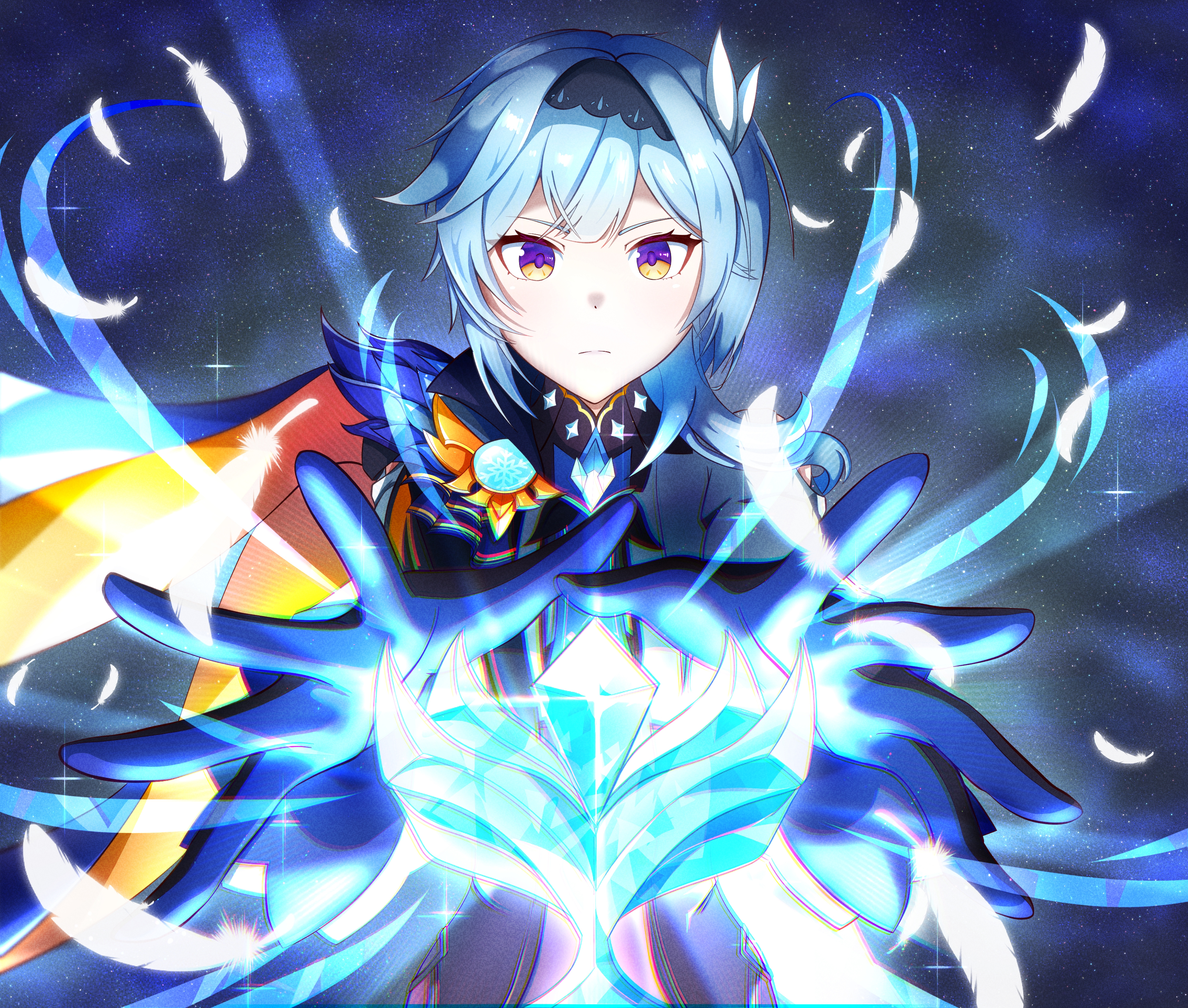 Eula from Genshin Impact with glowing hands HD Wallpaper