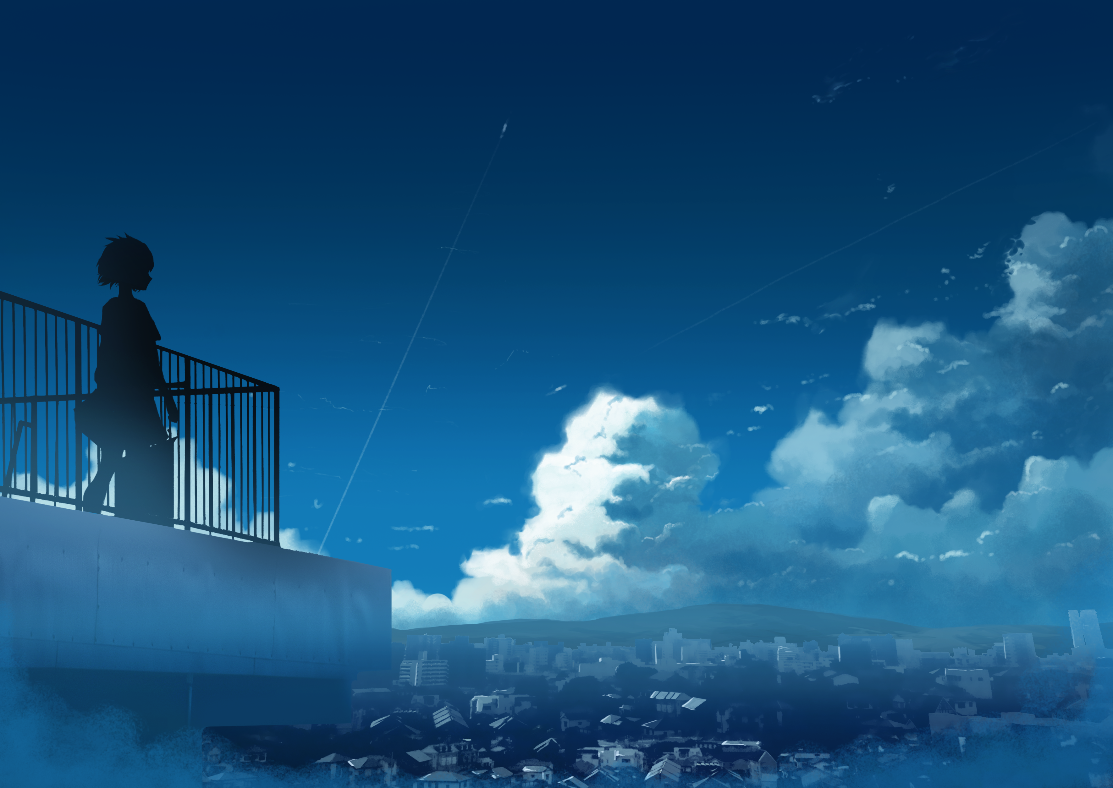 Girl with Short Hair on a Rooftop Overlooking City HD Wallpaper
