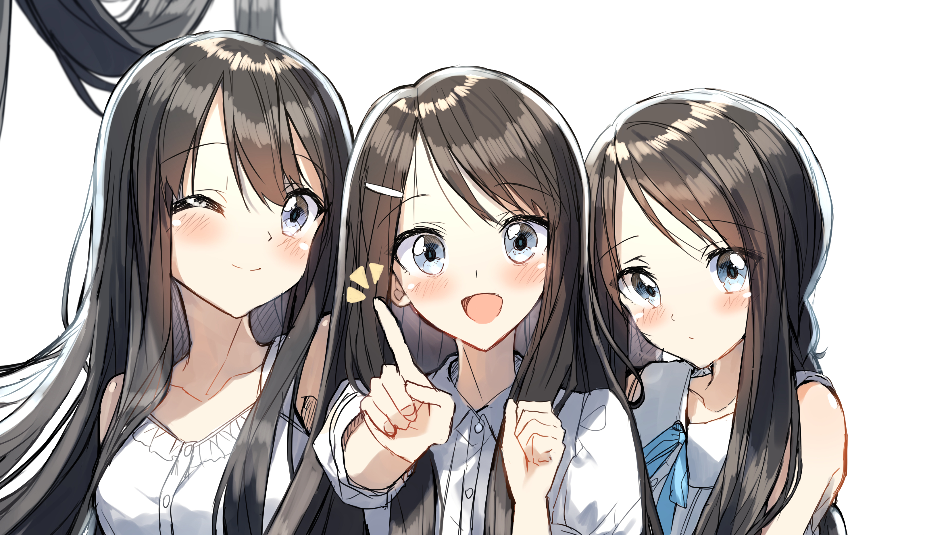 Three girls with black hair and blue eyes HD Wallpaper