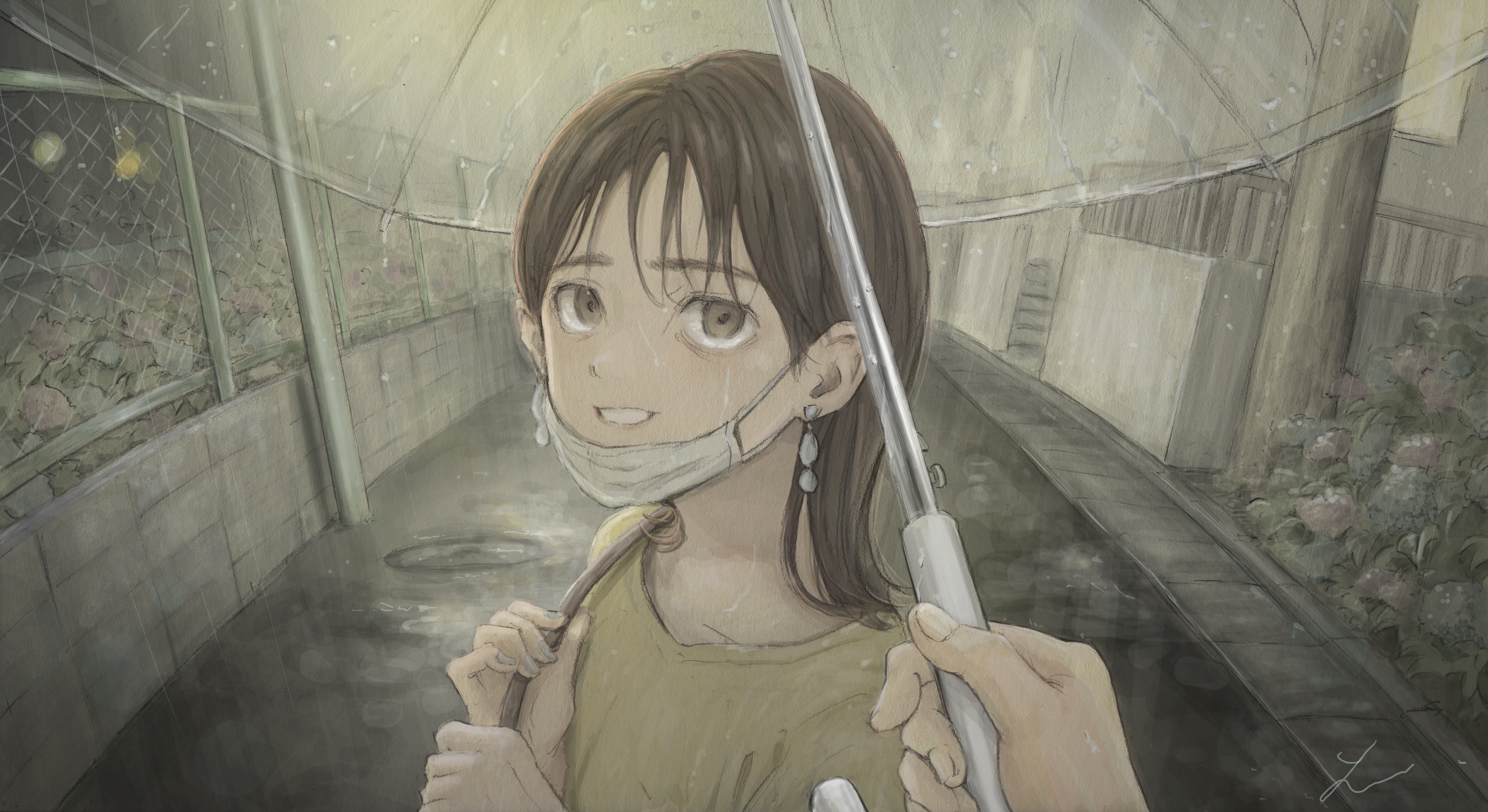 Girl with Umbrella in the Rain 4K HD Wallpaper