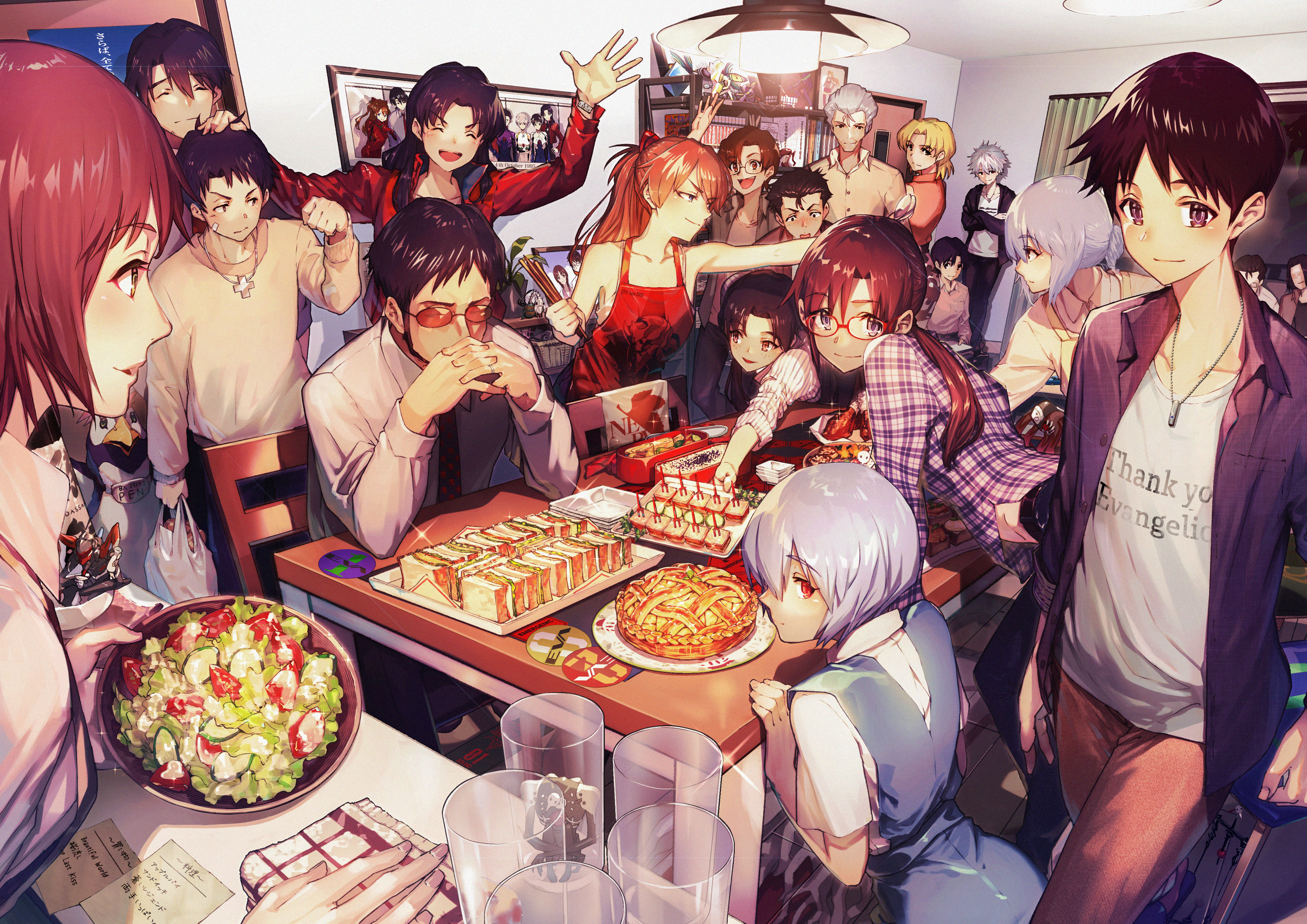 Evangelion characters at a party HD Wallpaper