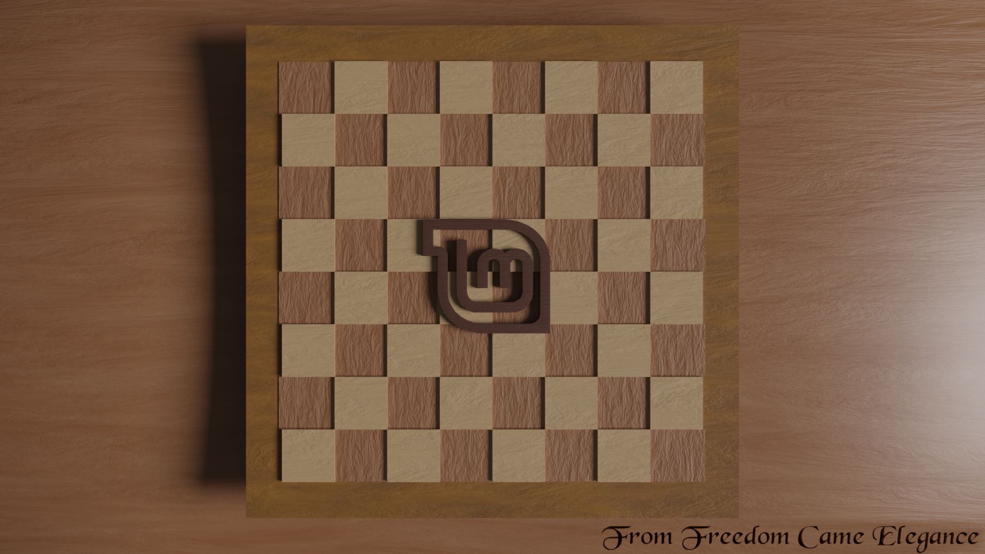 Linux Mint logo on a wooden checkerboard HD Wallpaper