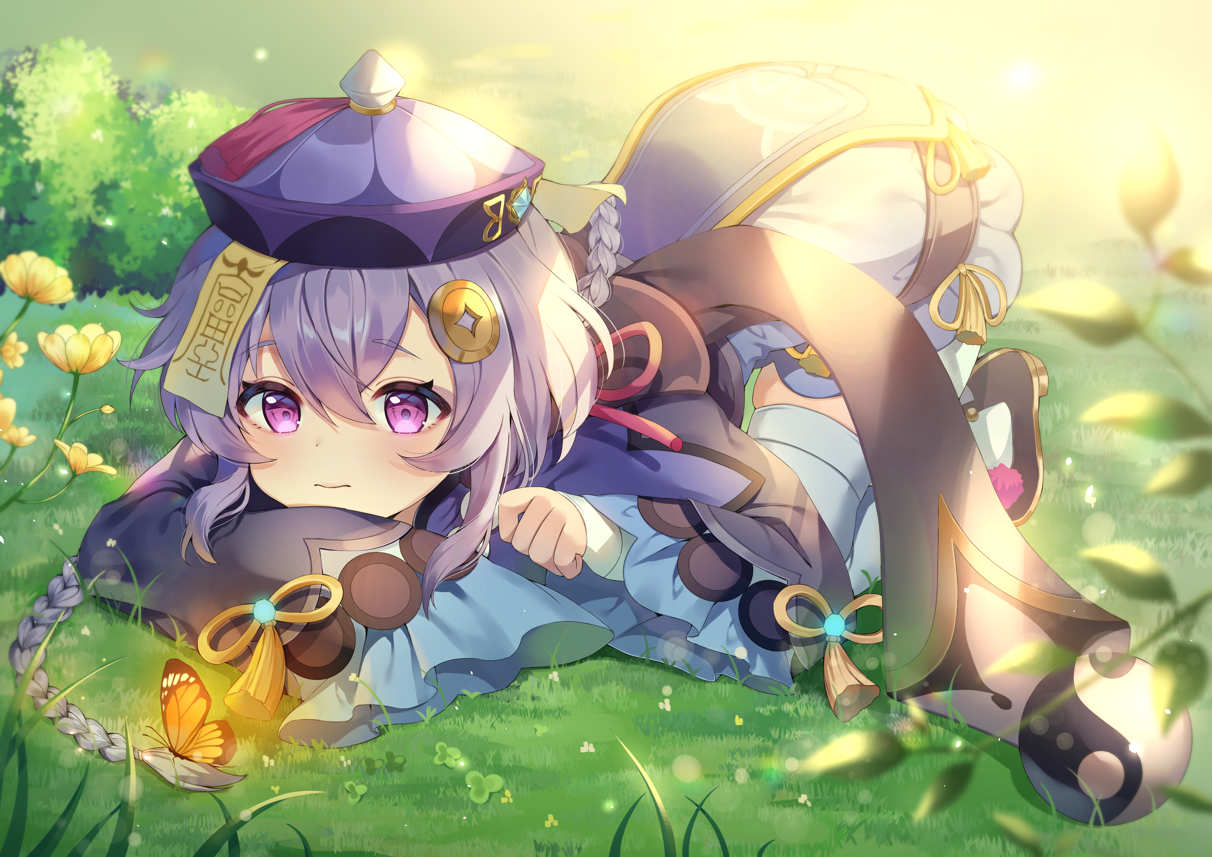 Qiqi from Genshin Impact in Sunlit Meadow 4K HD Wallpaper