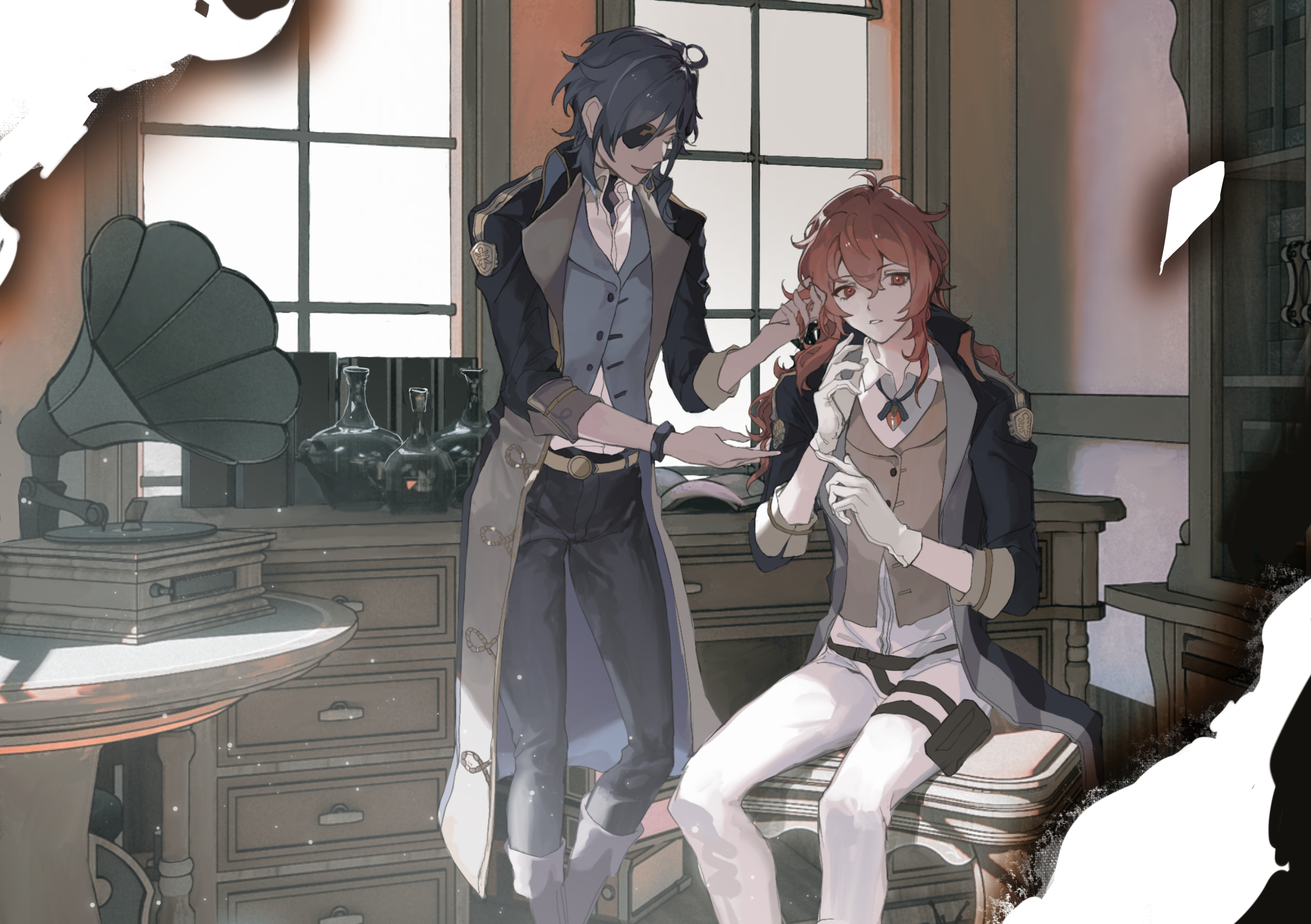 Kaeya and Diluc from Genshin Impact in a study HD Wallpaper