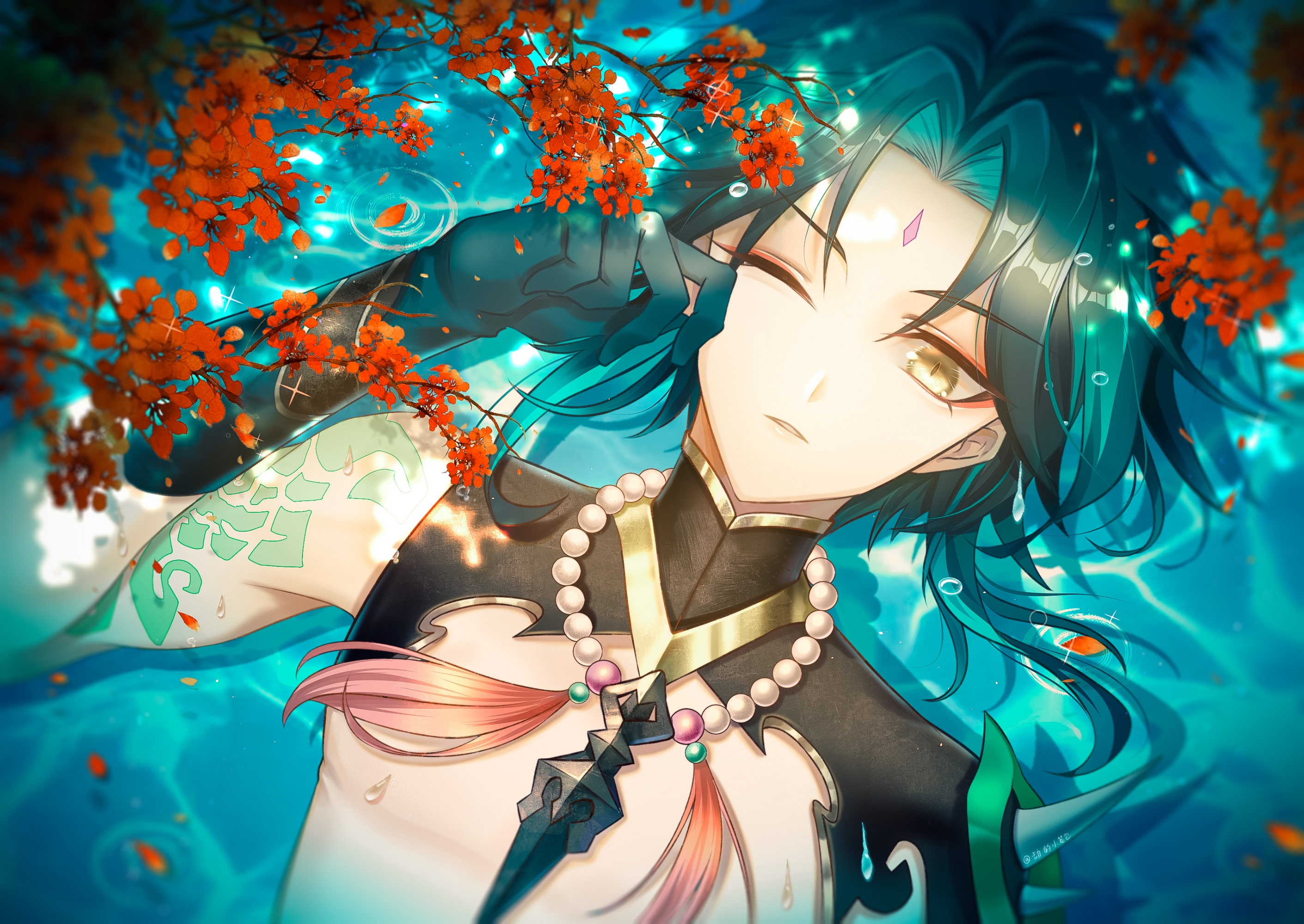 Xiao from Genshin Impact in Water HD Wallpaper