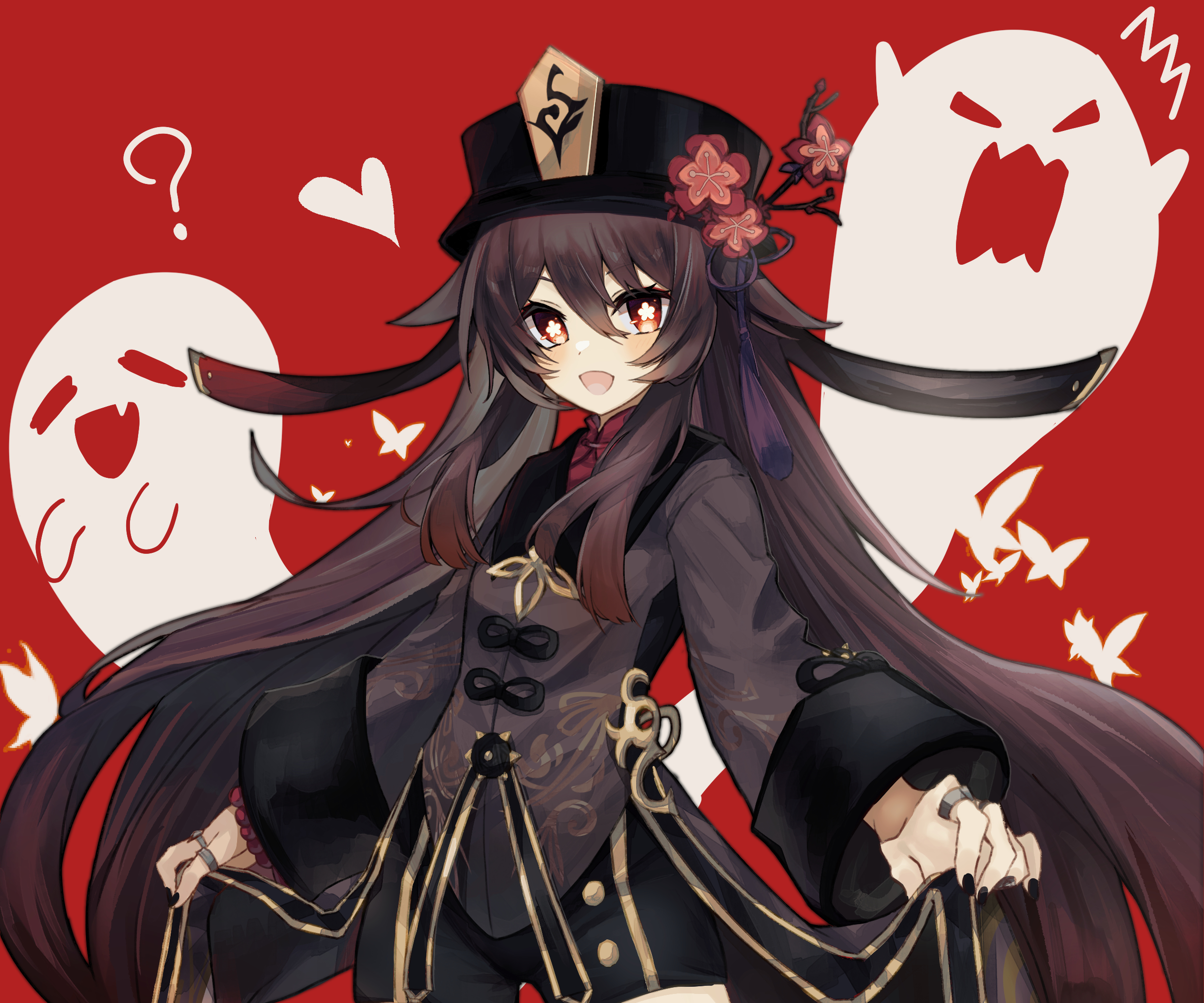 Hu Tao Character Artwork with Ghosts HD Wallpaper