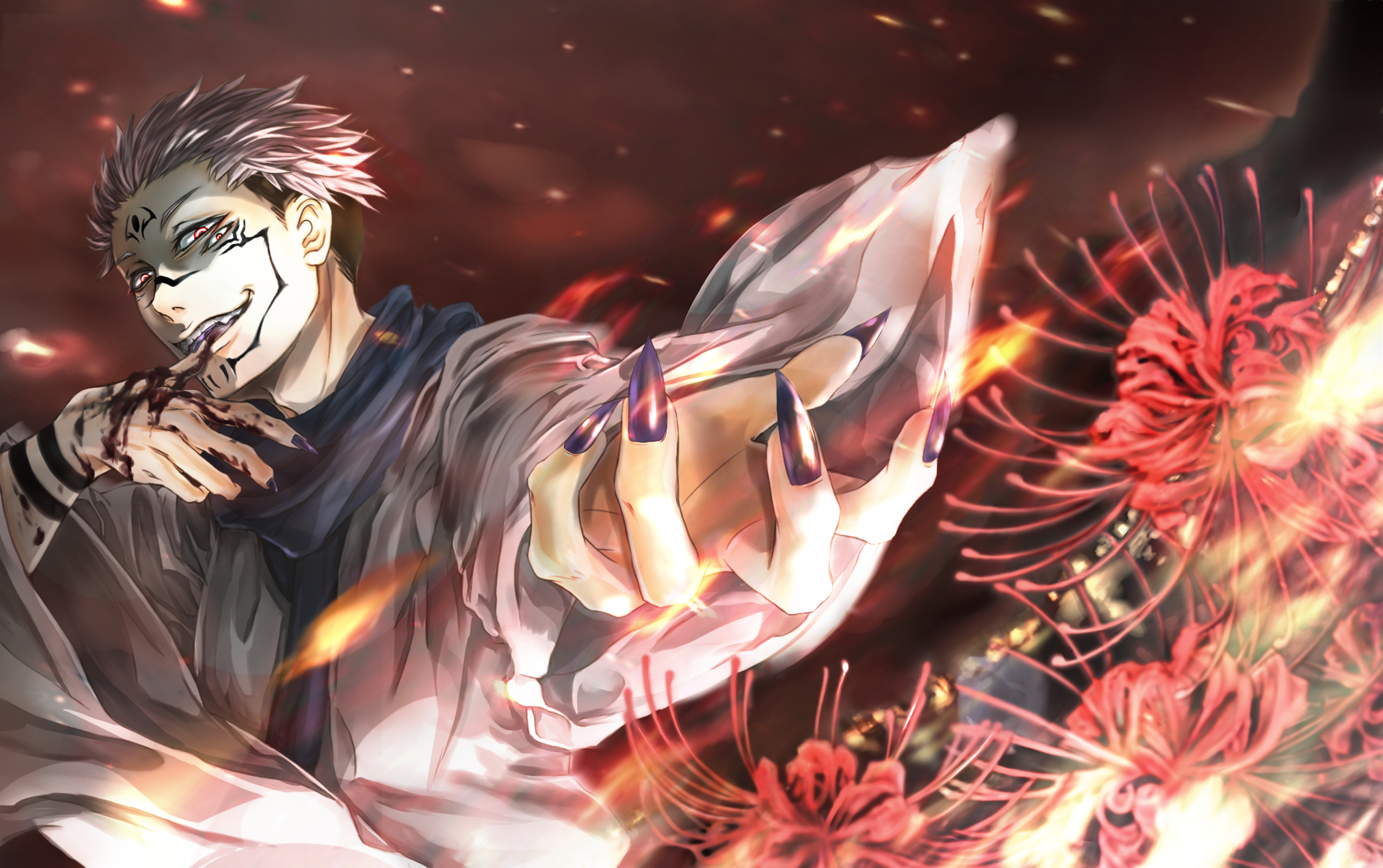 Sukuna from Jujutsu Kaisen with Red Eyes HD Wallpaper