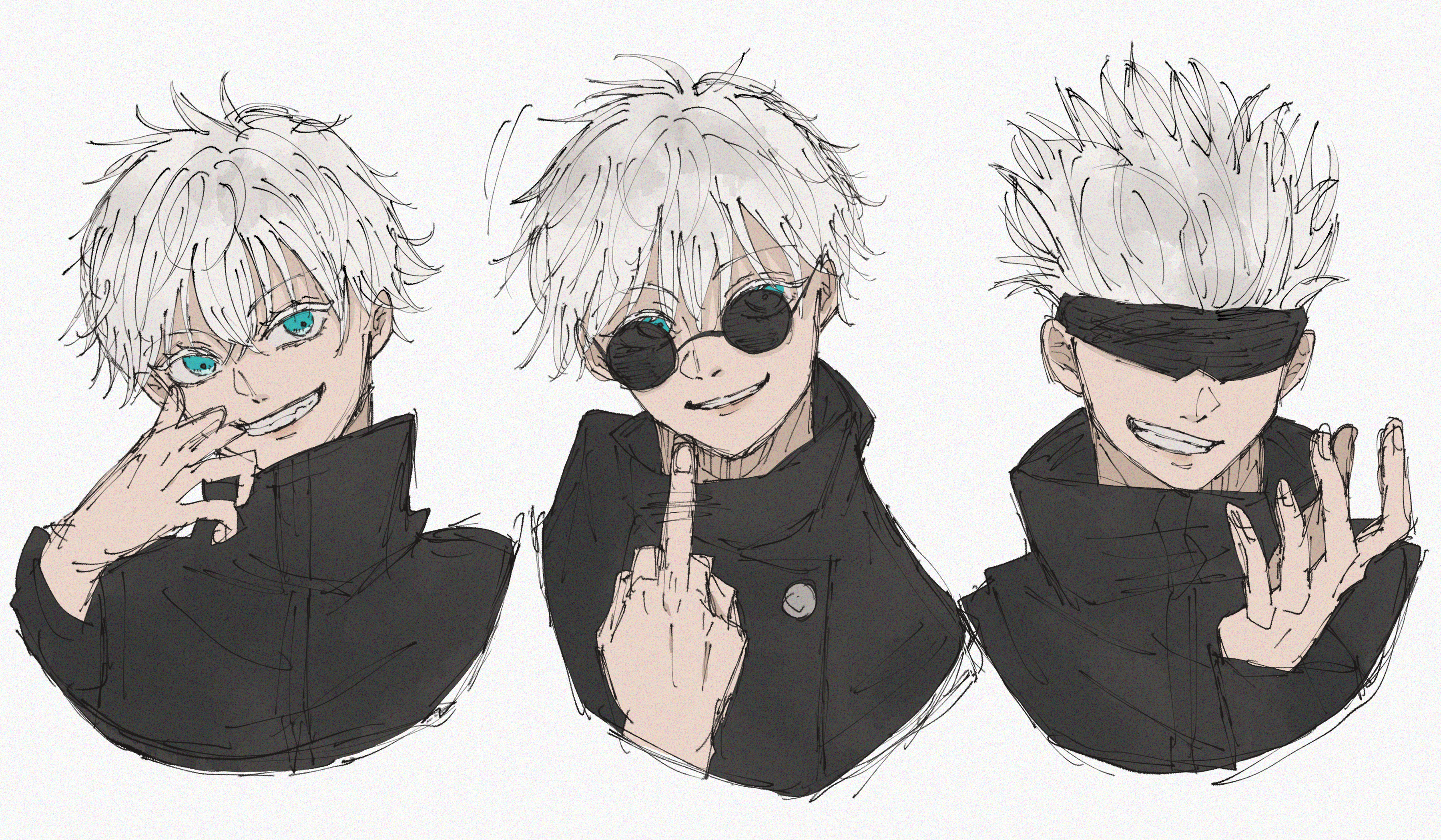 Satoru Gojo from Jujutsu Kaisen in three poses HD Wallpaper