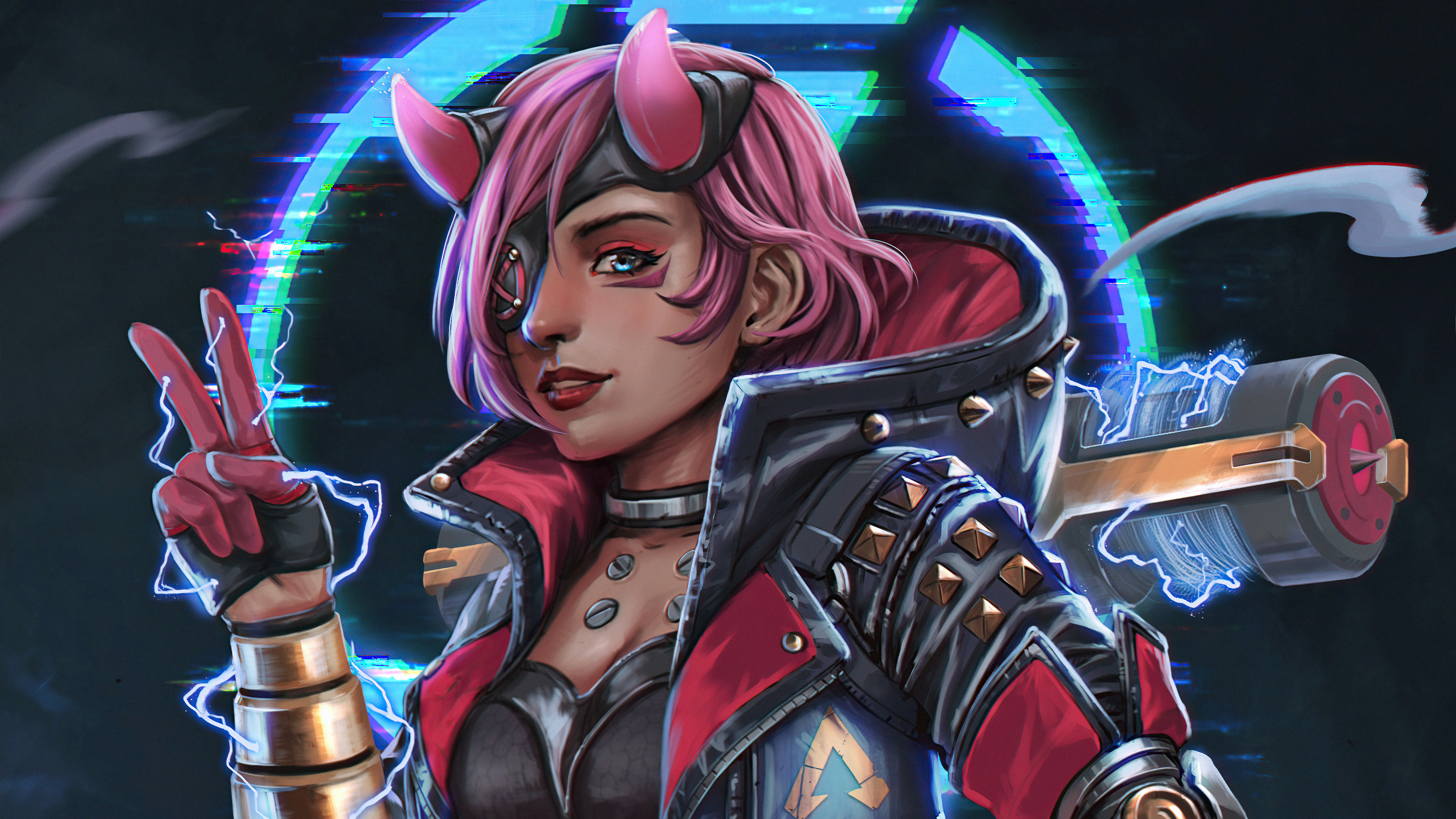 Wattson from Apex Legends with pink horns HD Wallpaper