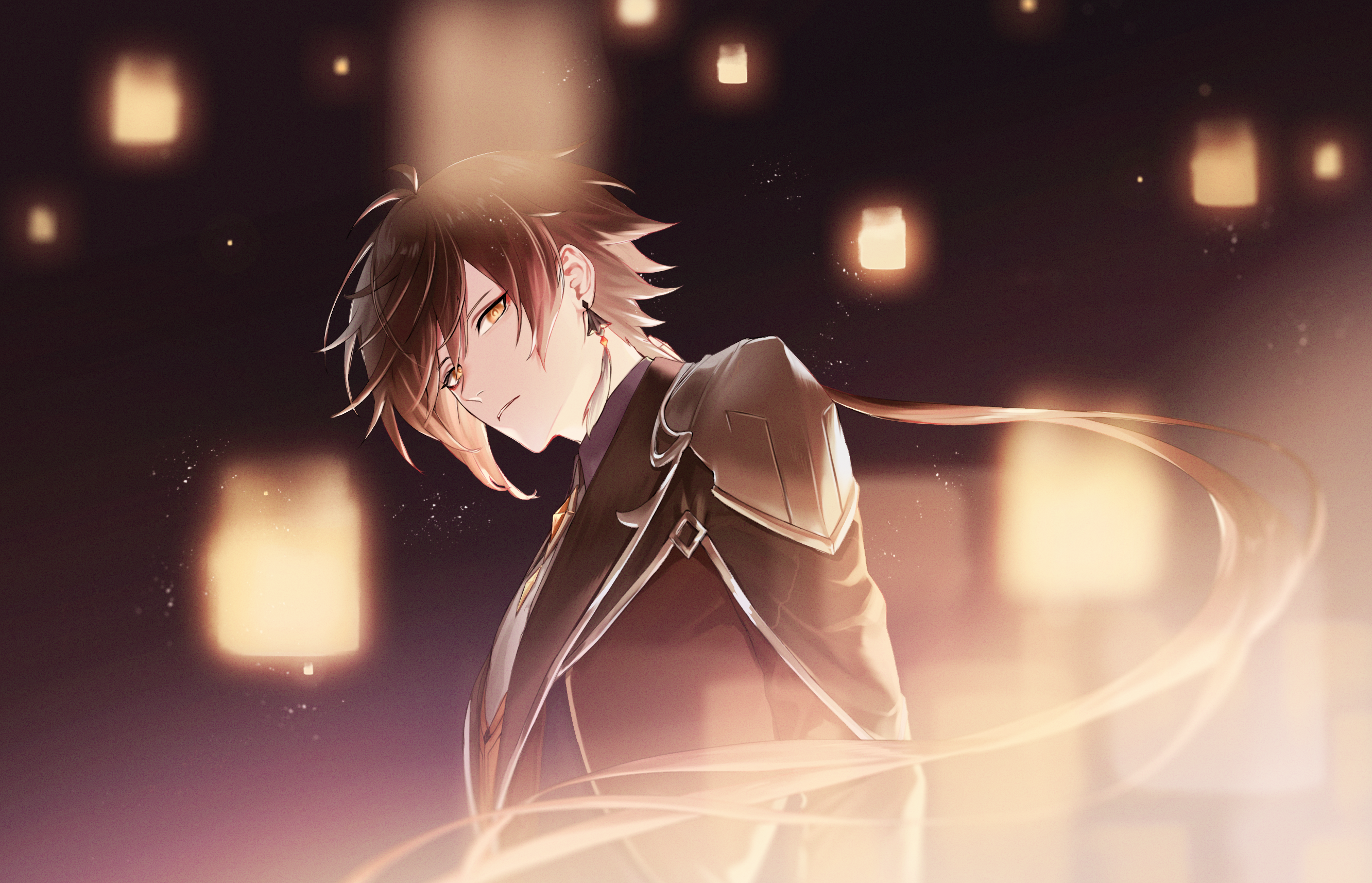 Zhongli from Genshin Impact with lanterns HD Wallpaper