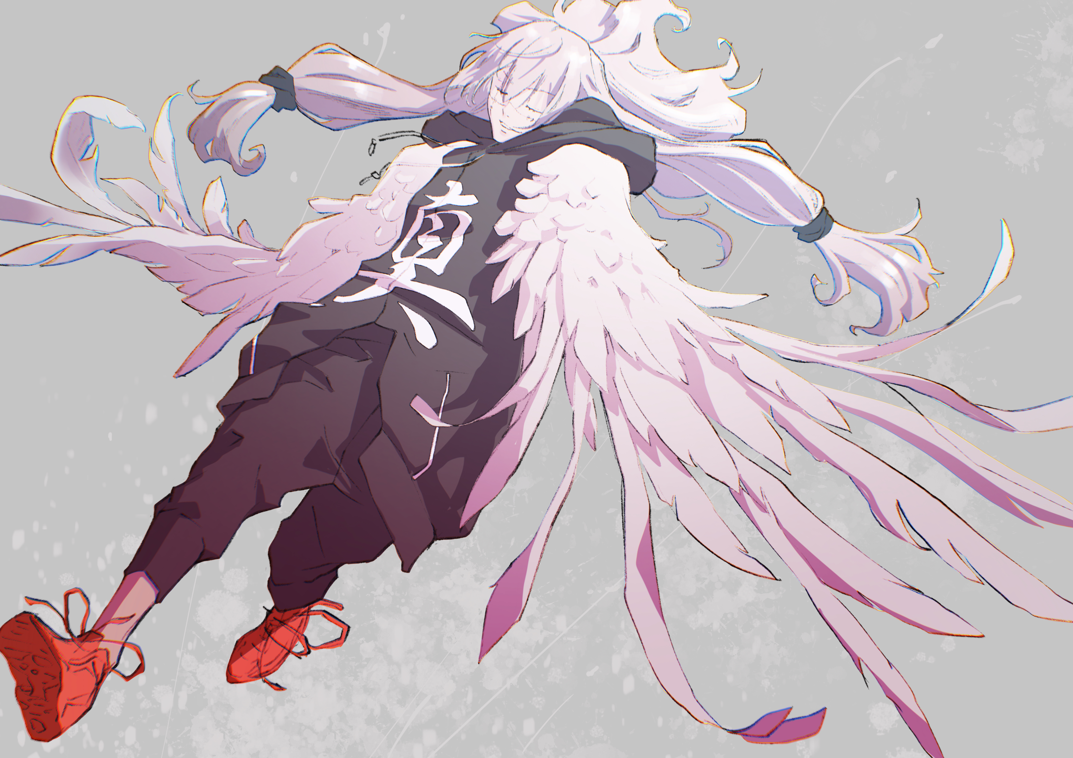 Mahito with white hair and large wings HD Wallpaper