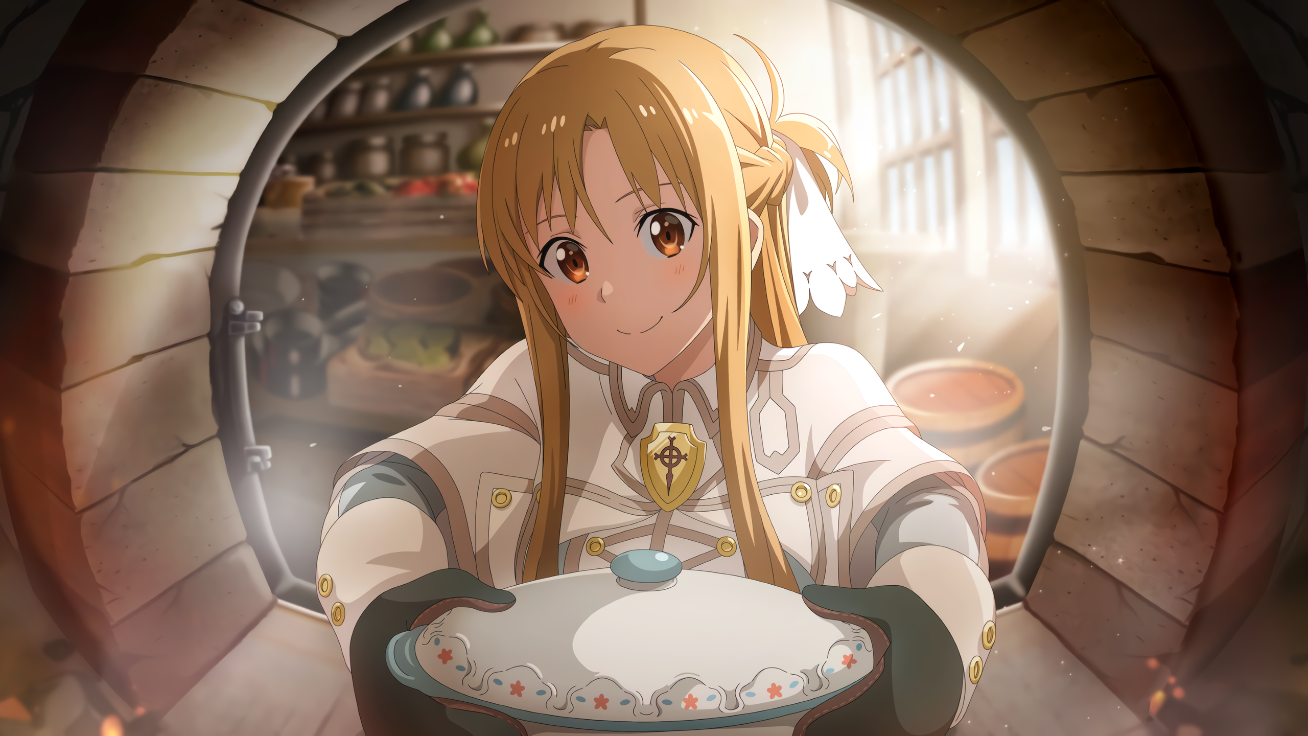 Asuna Yuuki holding a covered dish HD Wallpaper