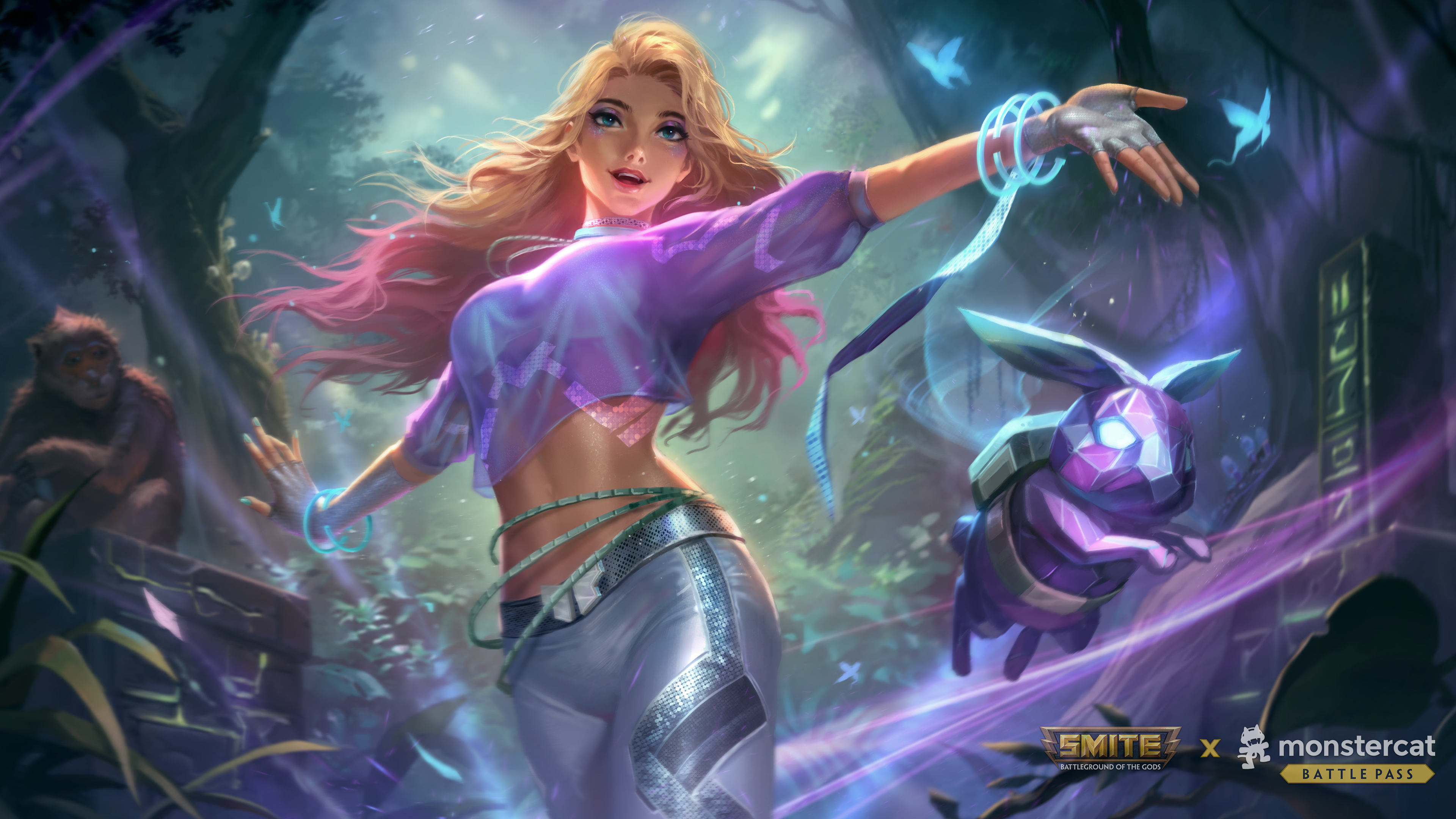 Koven Chang'e and a crystal bunny in a forest HD Wallpaper