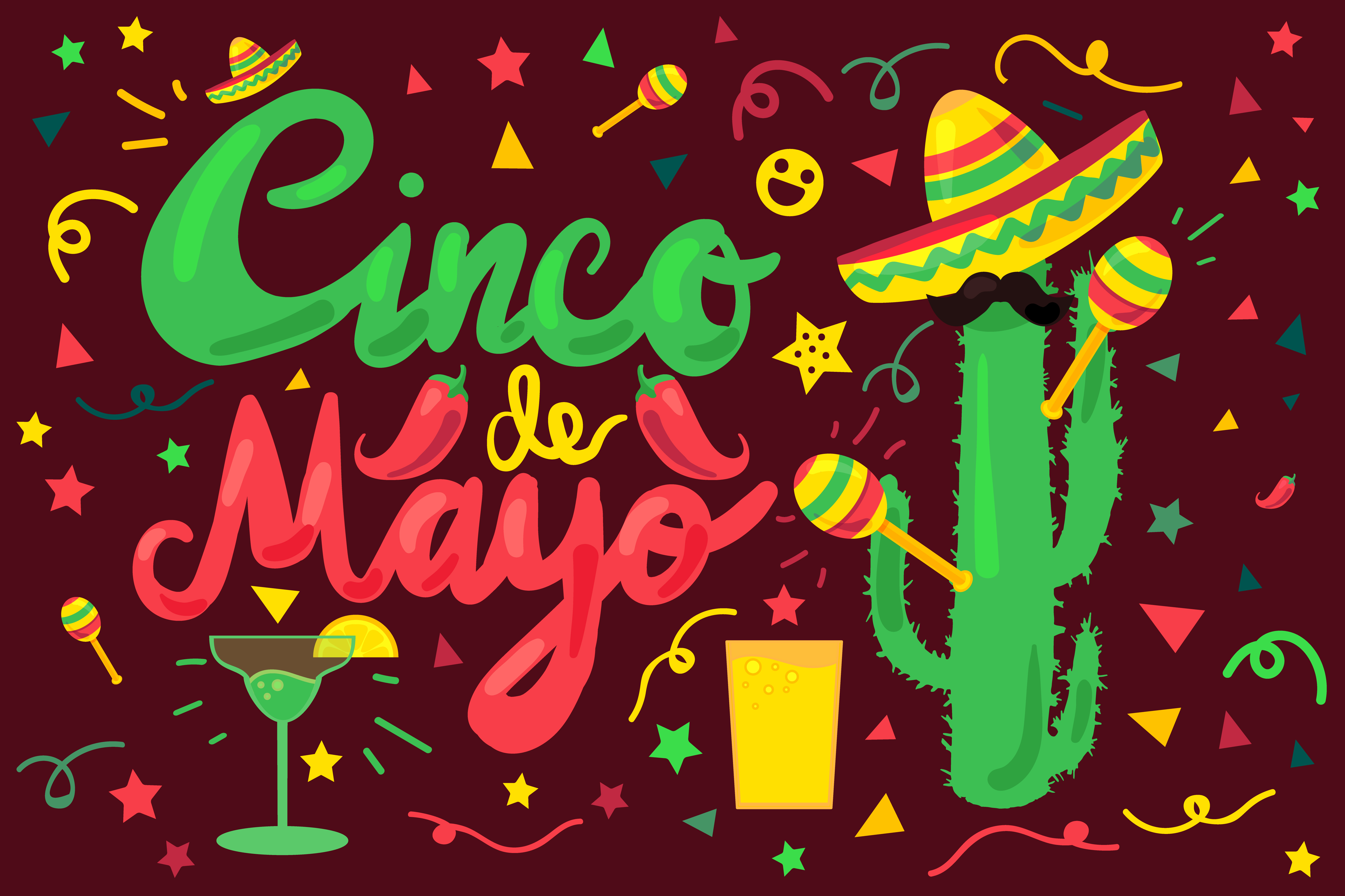 Cinco de Mayo Celebration with Cactus and Drinks HD Wallpaper