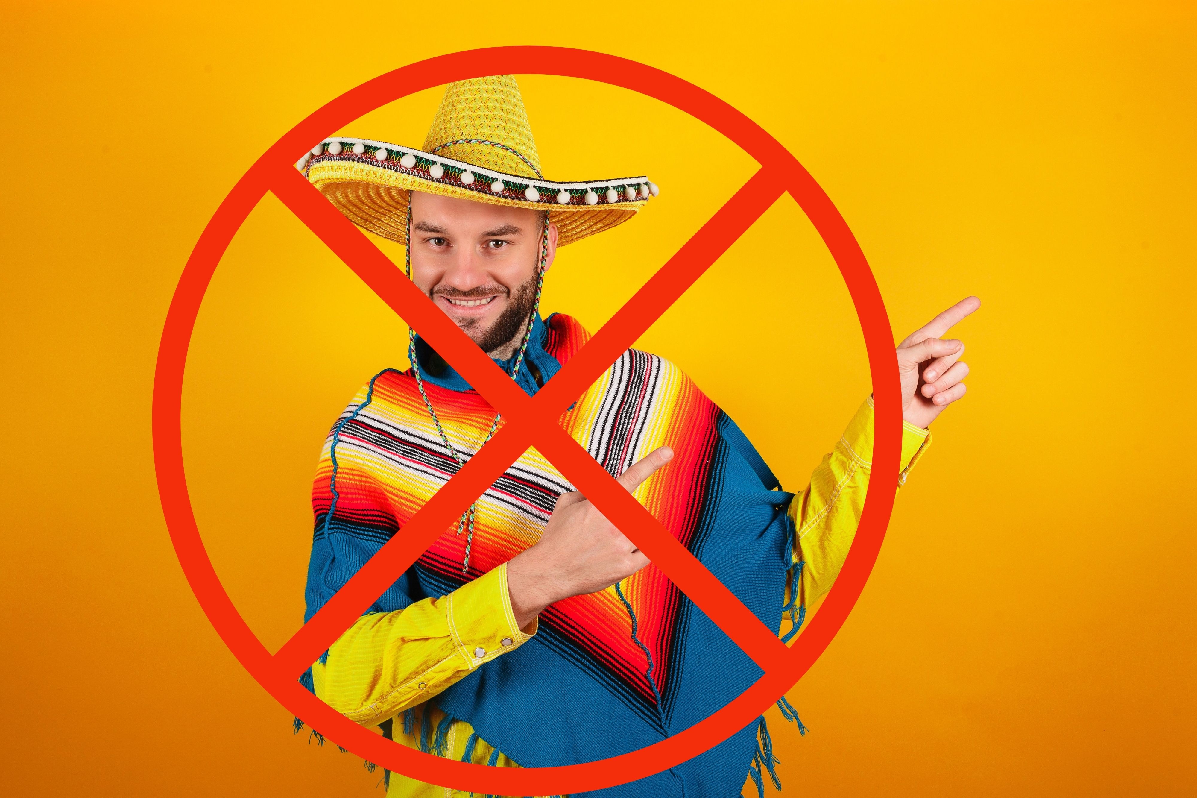 Man in sombrero and poncho with prohibition sign HD Wallpaper