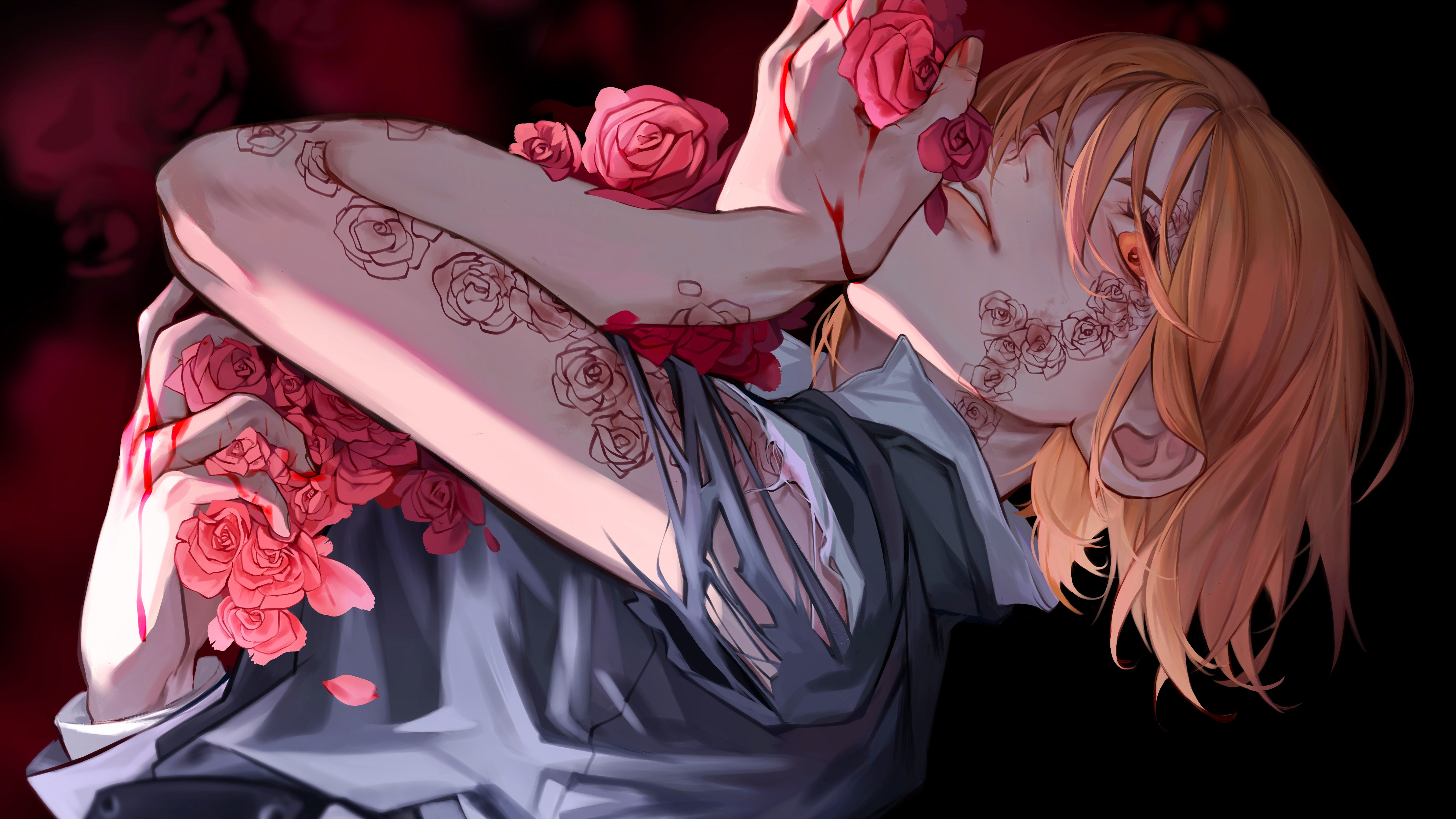 Nobara Kugisaki with Rose Tattoos and Blood HD Wallpaper