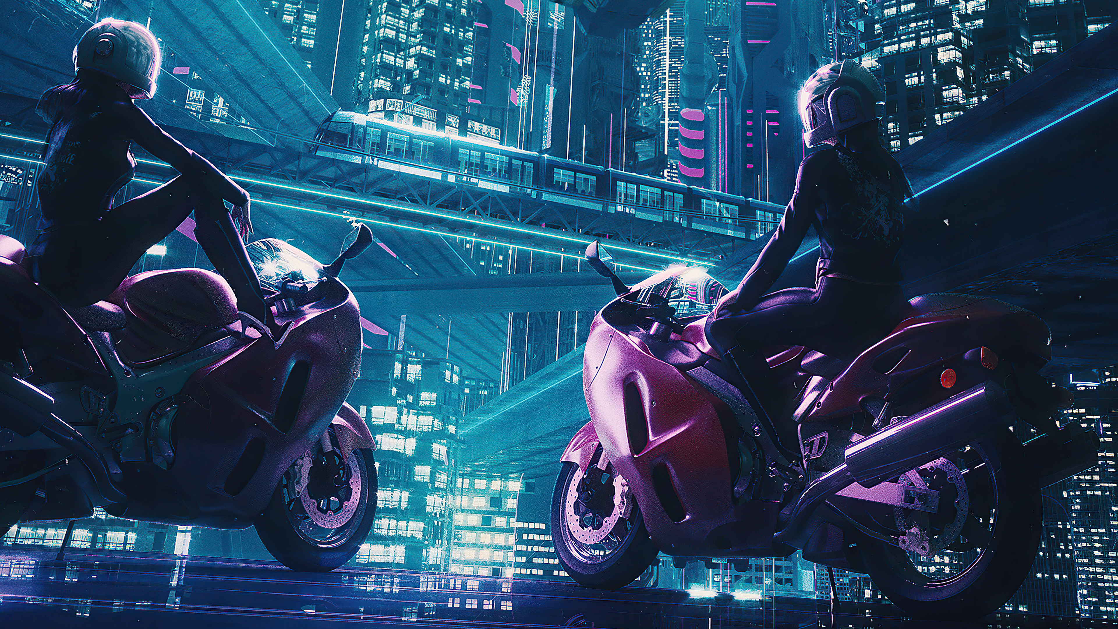 Sci Fi Cyberpunk 4K Futuristic Motorcycles HD Wallpaper