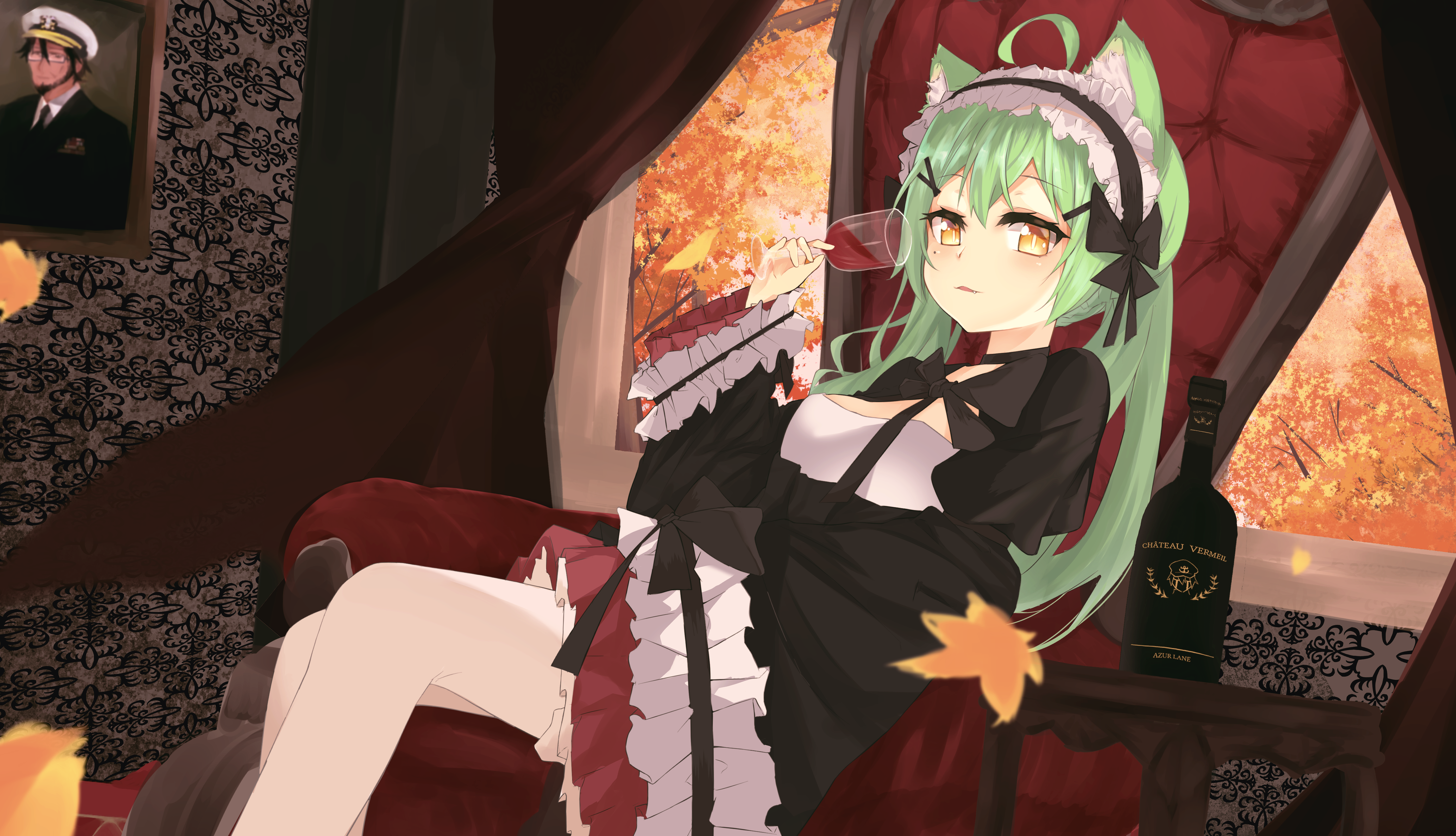 Azur Lane 4K: Akashi in a Maid Outfit with Wine HD Wallpaper