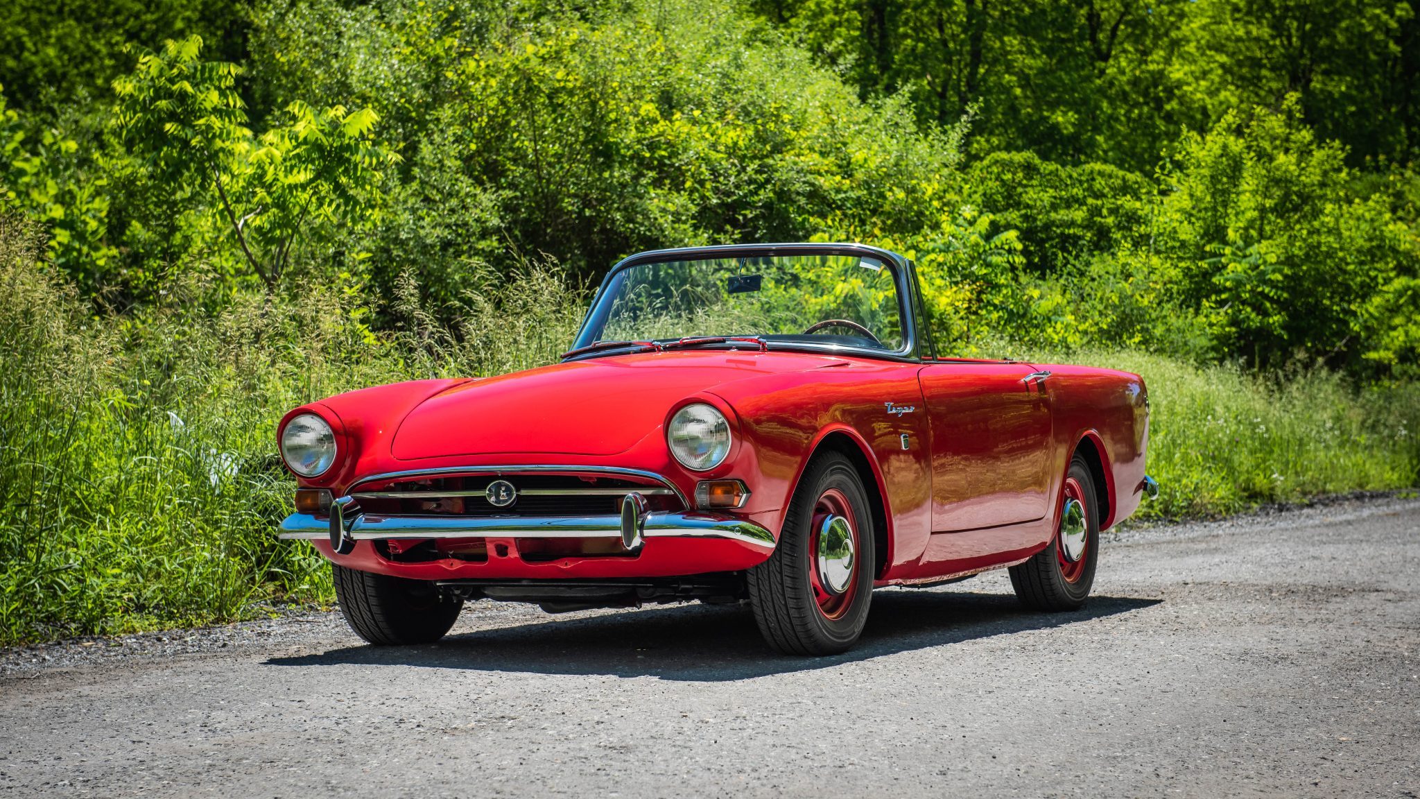 Red 1965 Sunbeam Tiger Convertible on a Dirt Road HD Wallpaper