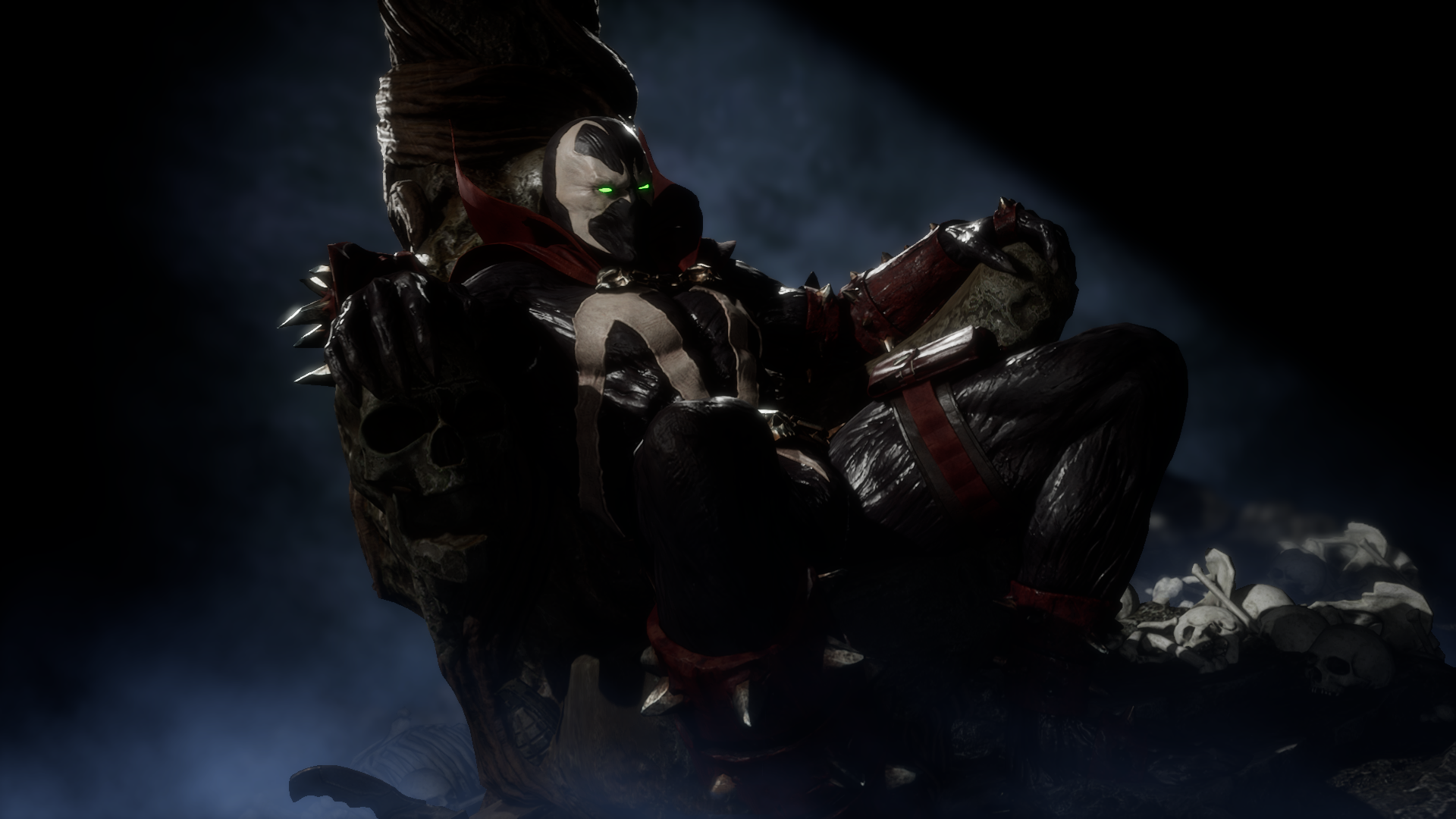 Spawn sitting on a throne of bones HD Wallpaper