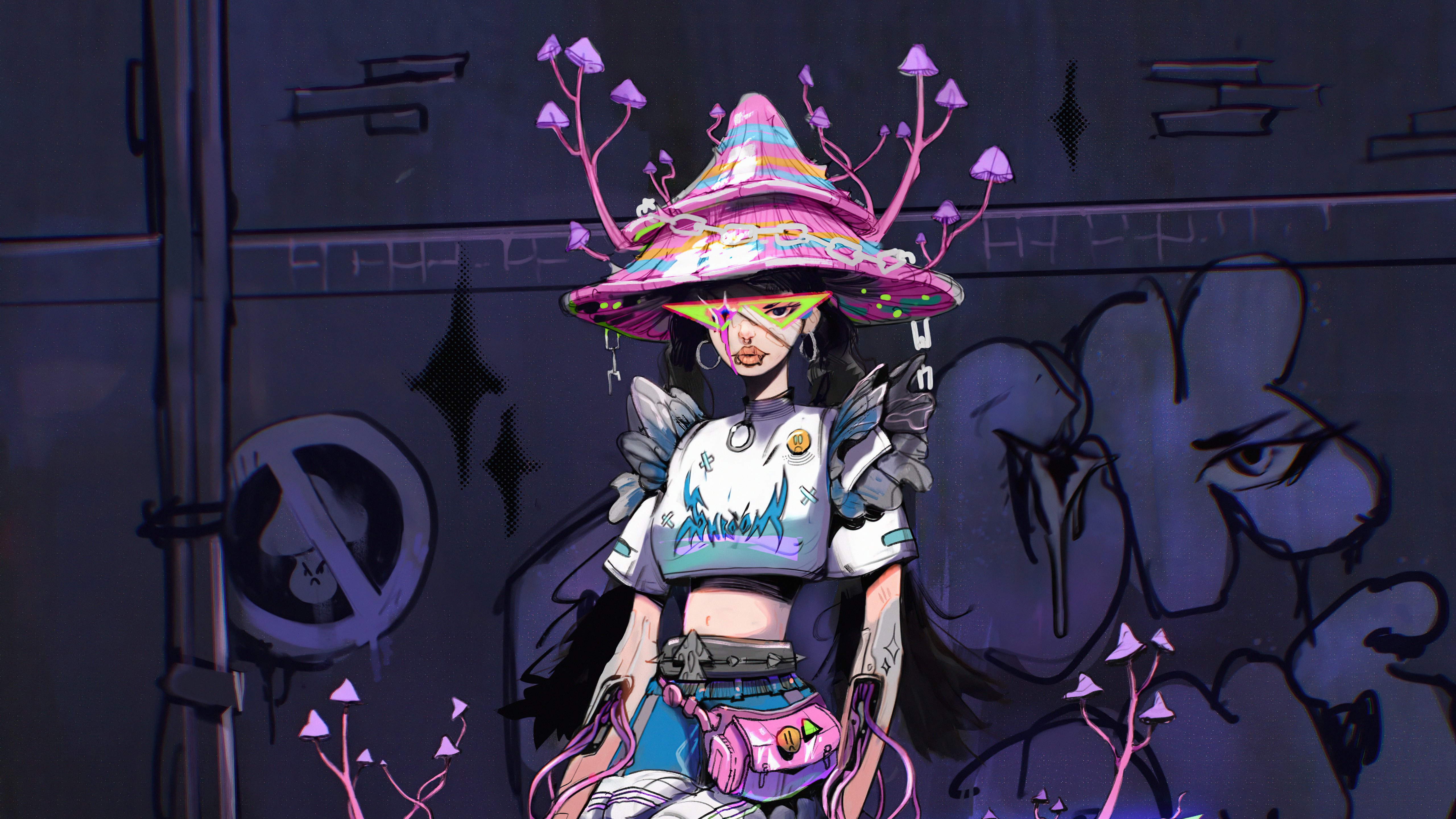 Sci Fi Woman with Mushroom Hat 4K HD Wallpaper