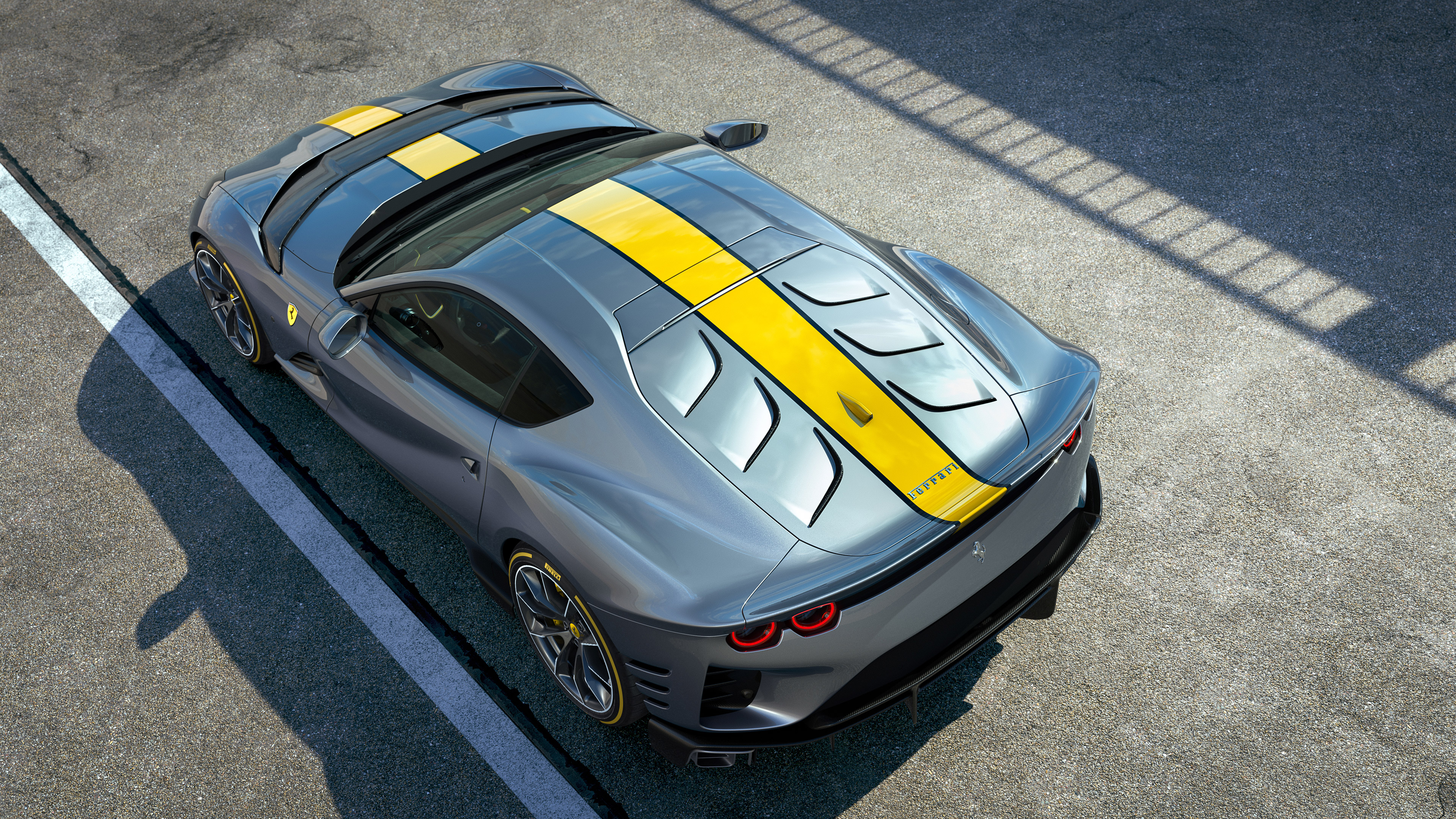 Ferrari 812 Superfast 4K with Yellow Stripes HD Wallpaper