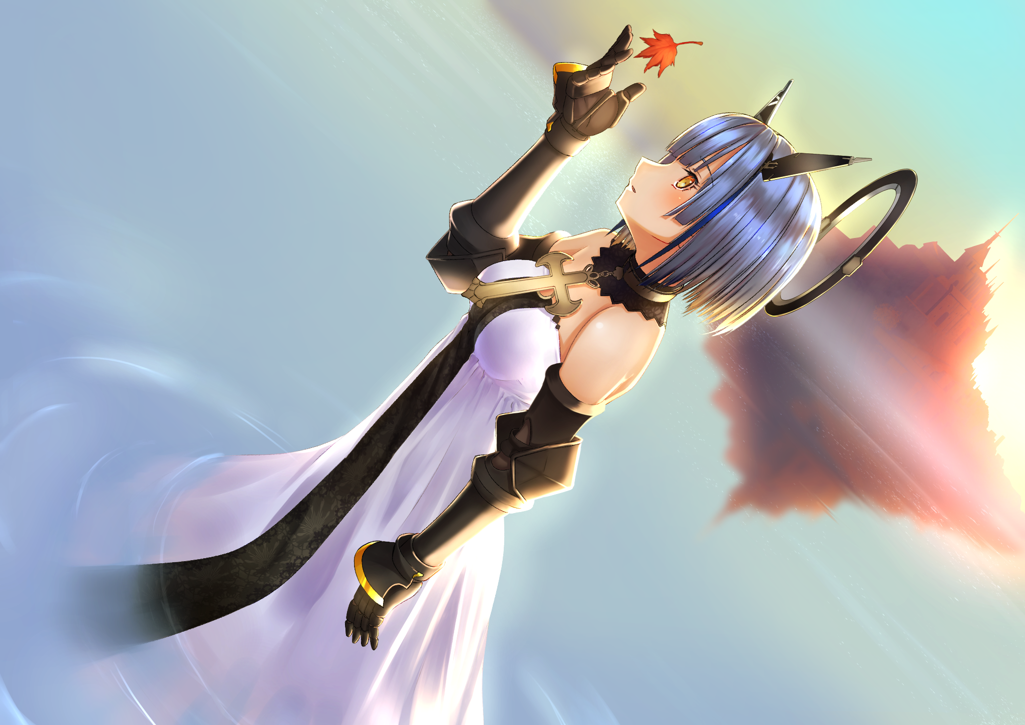 Gascogne from Azur Lane holding a maple leaf HD Wallpaper