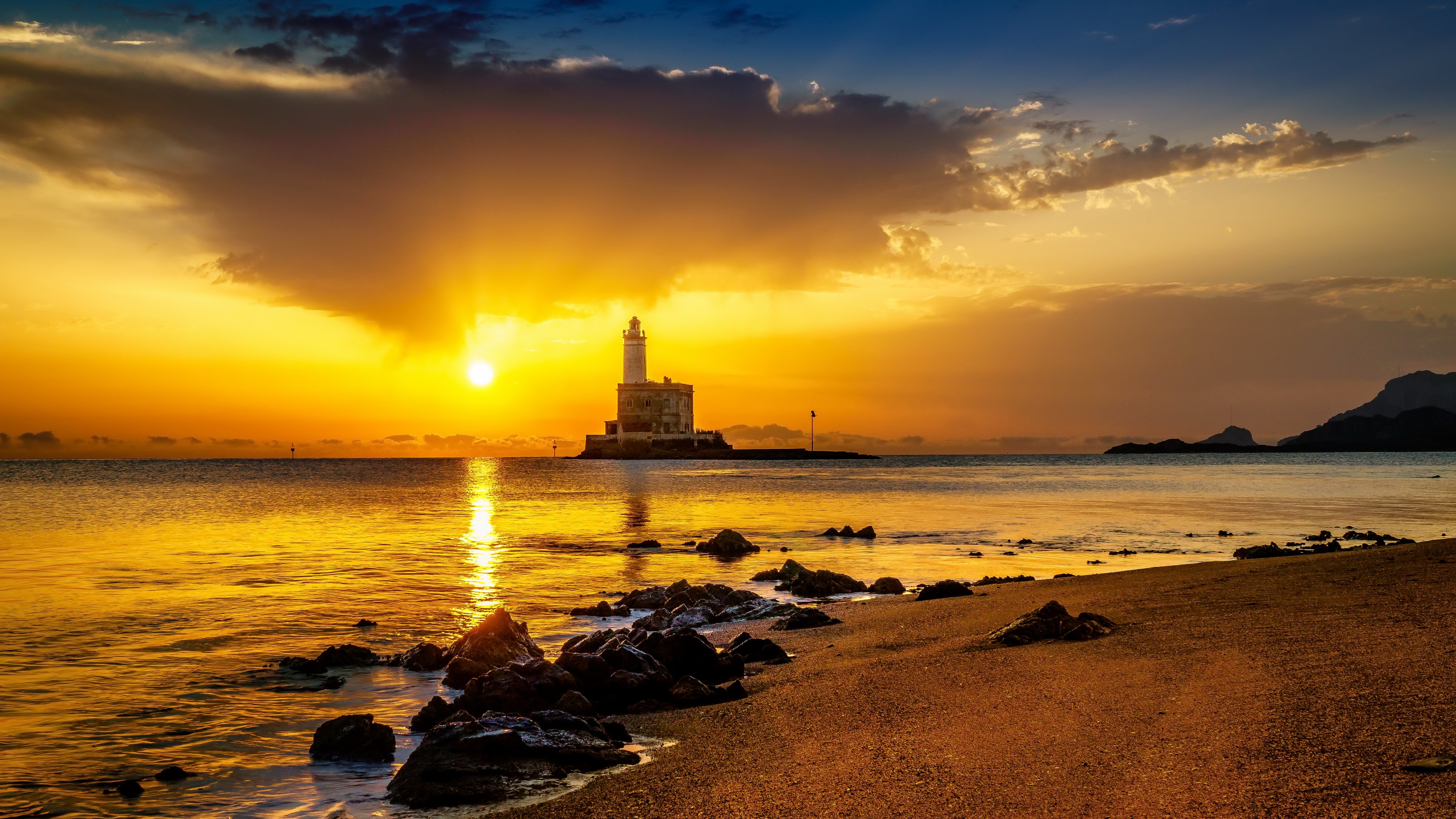 Lighthouse at sunrise 4K HD Wallpaper
