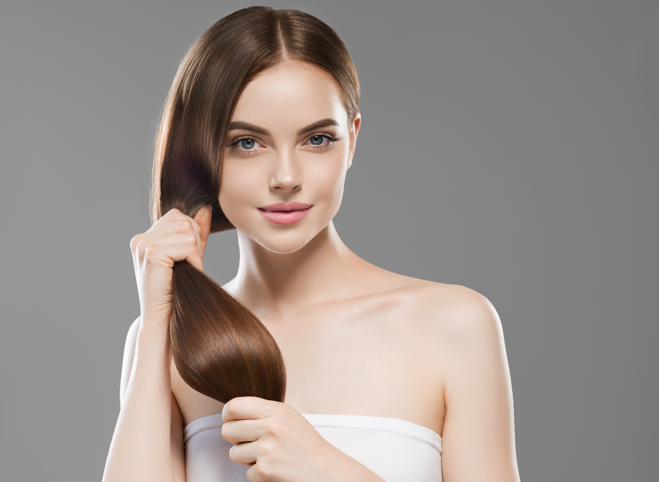 Portrait of Woman with Smooth Brown Hair HD Wallpaper