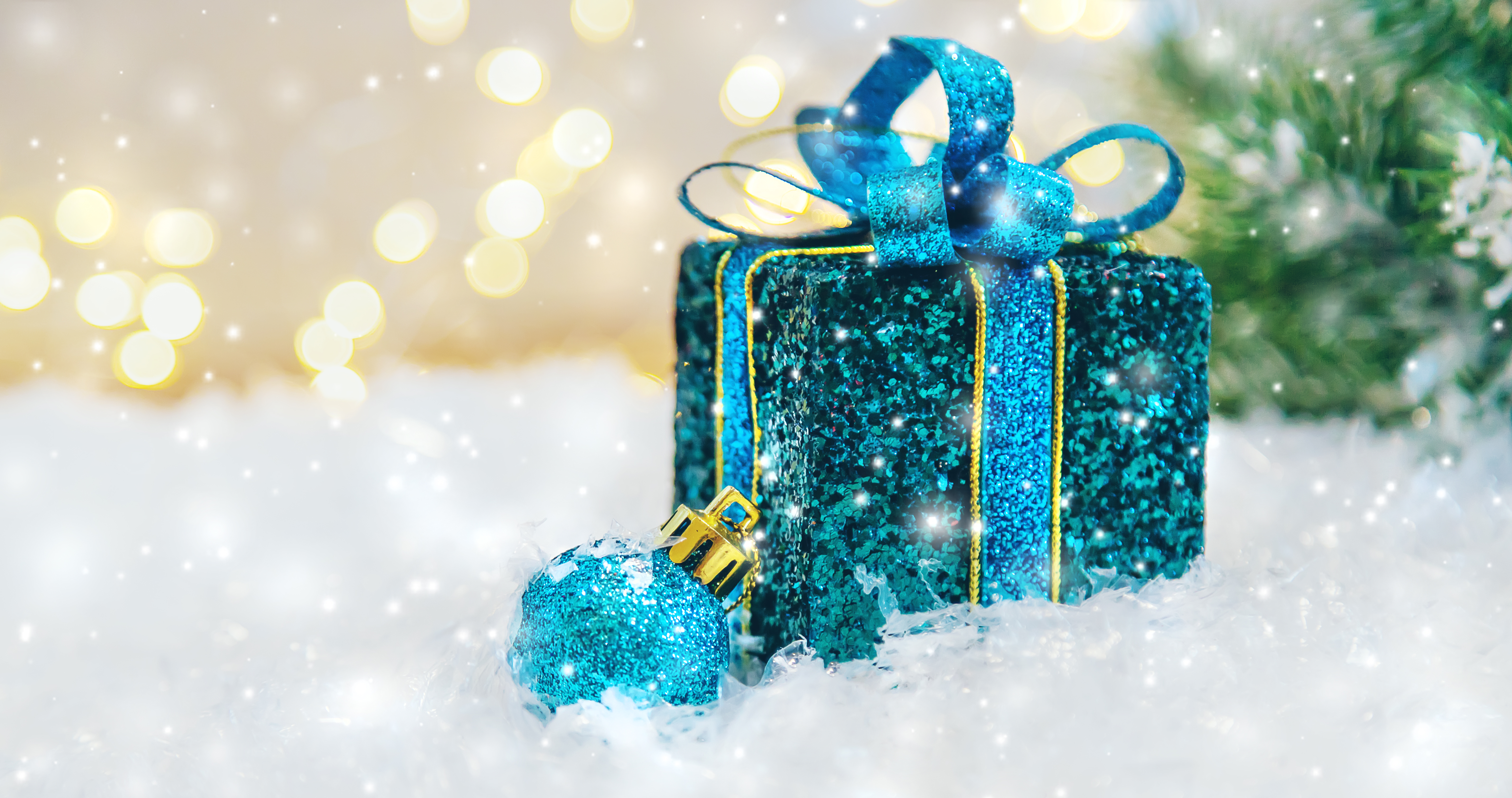 Christmas Gift and Ornament in Snow 4K HD Wallpaper