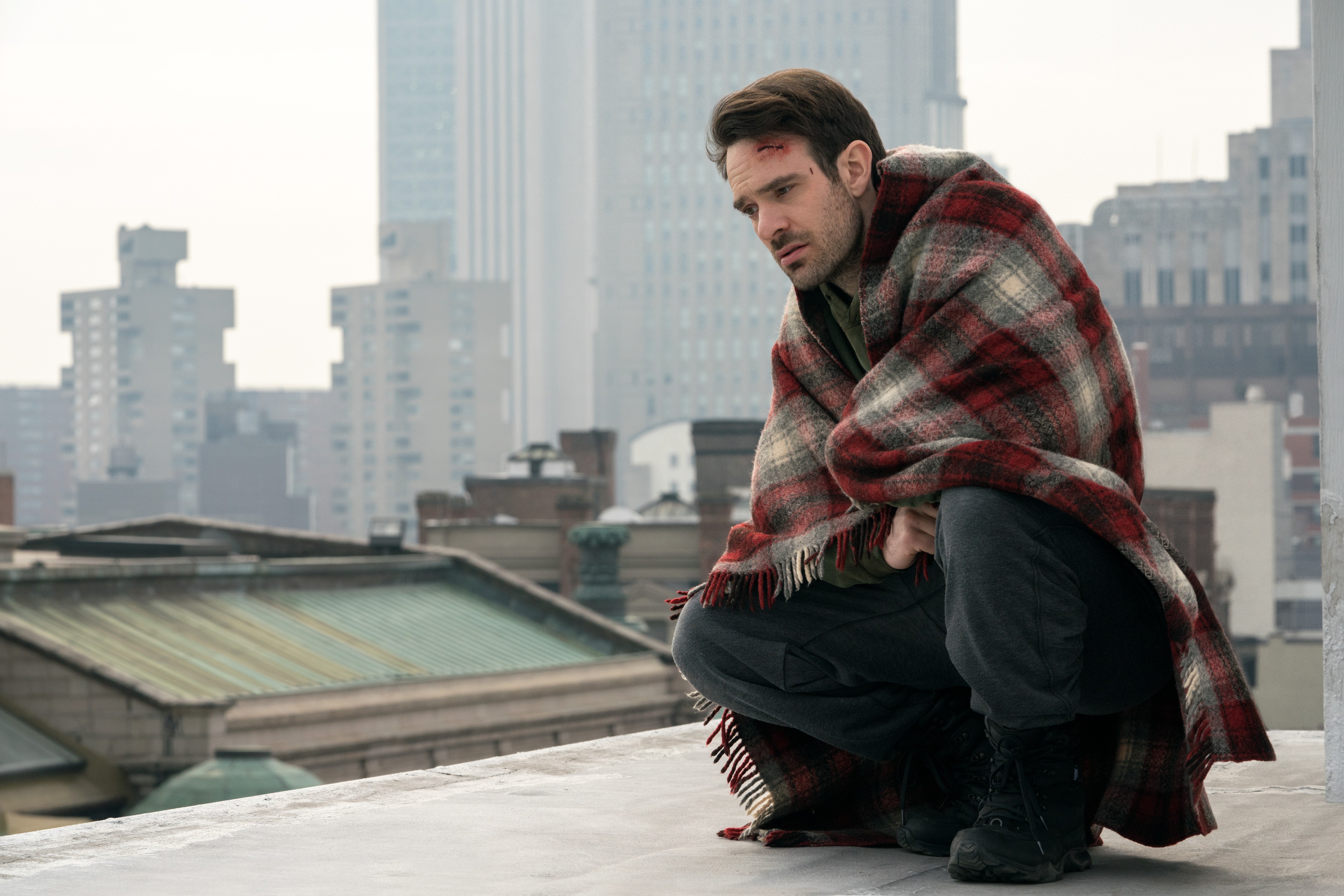 Matt Murdock Wrapped in a Blanket on a Rooftop HD Wallpaper