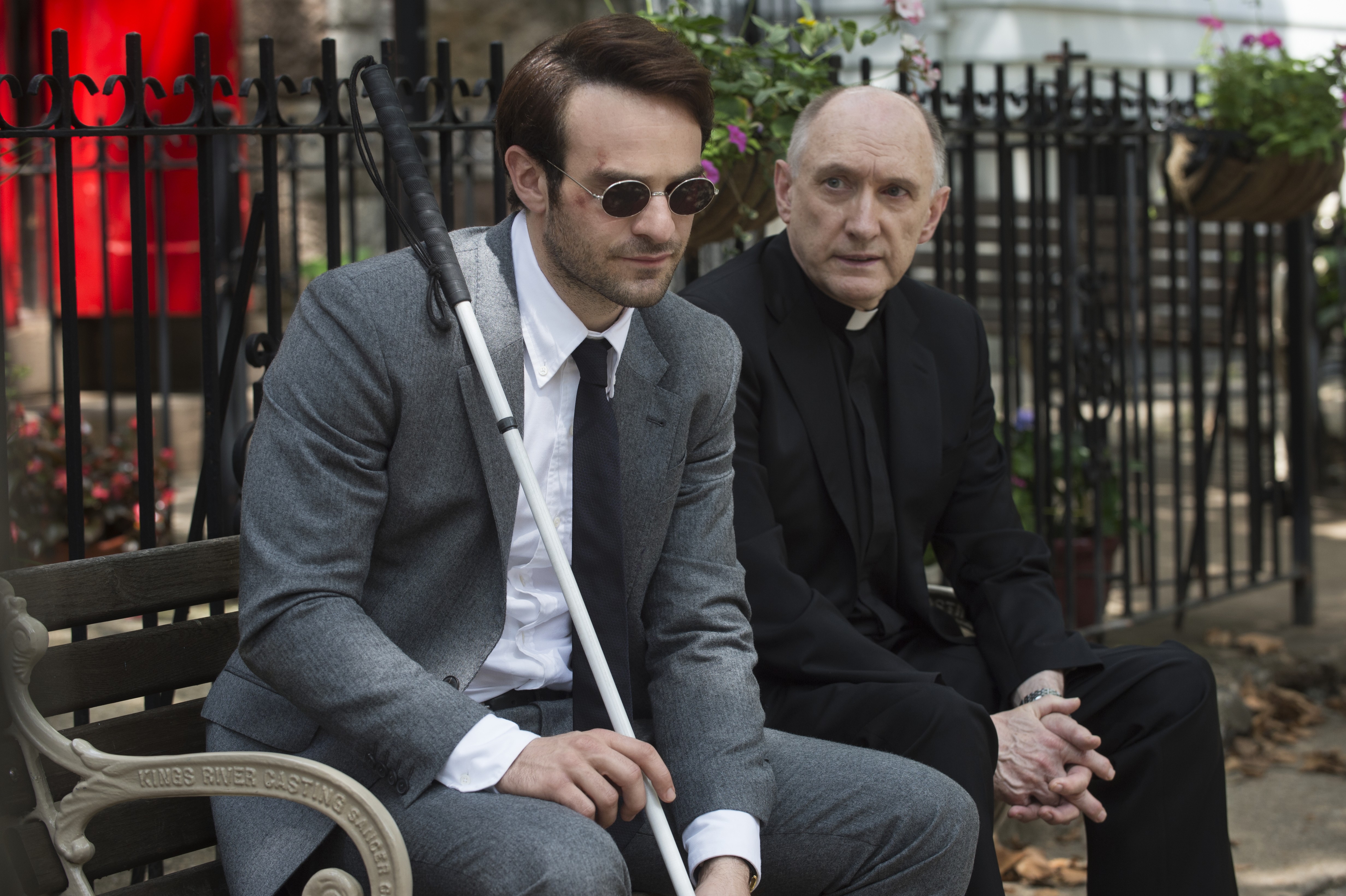 Matt Murdock and Father Lantom on a Bench HD Wallpaper