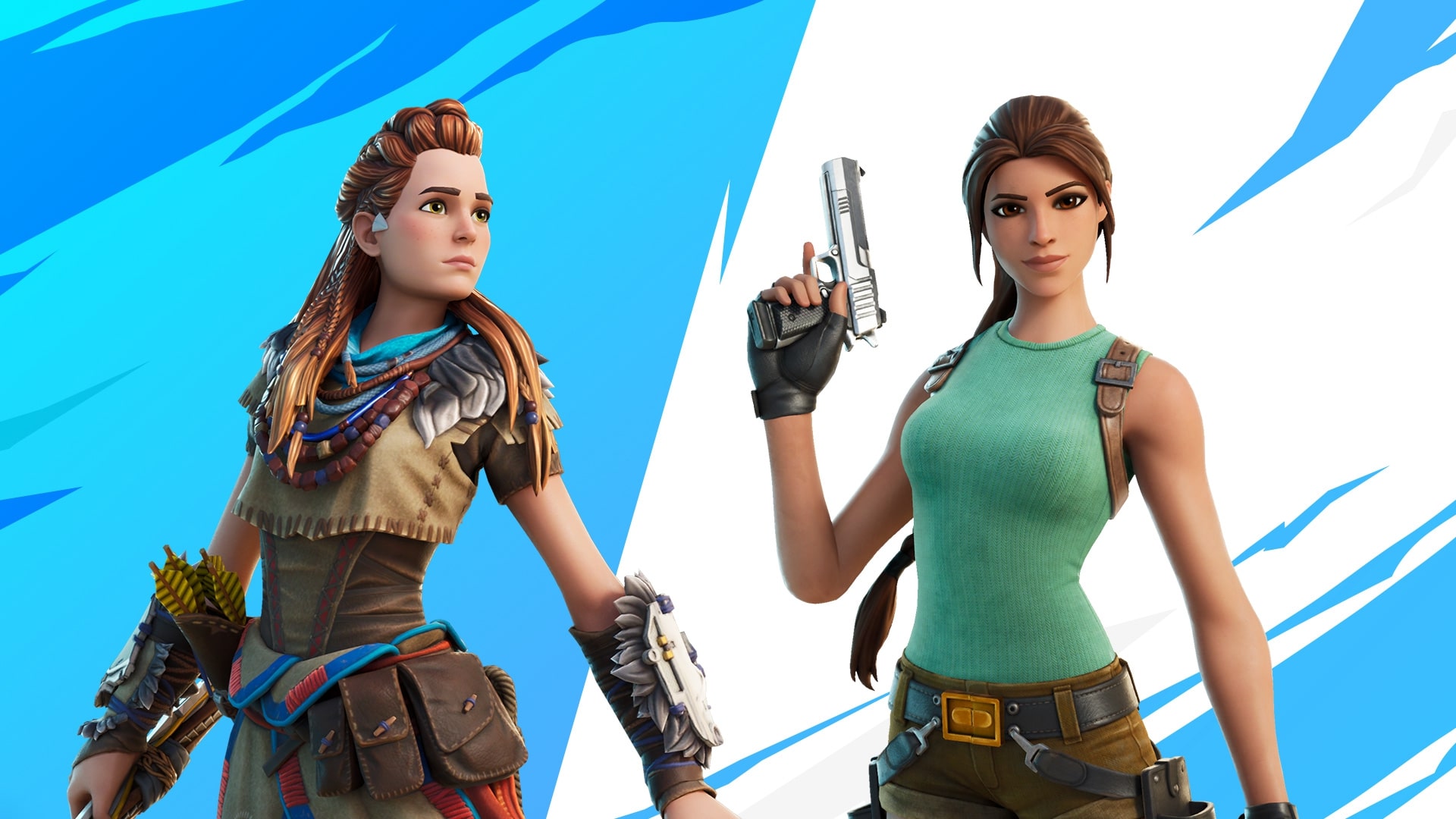 Aloy and Lara Croft in Fortnite HD Wallpaper
