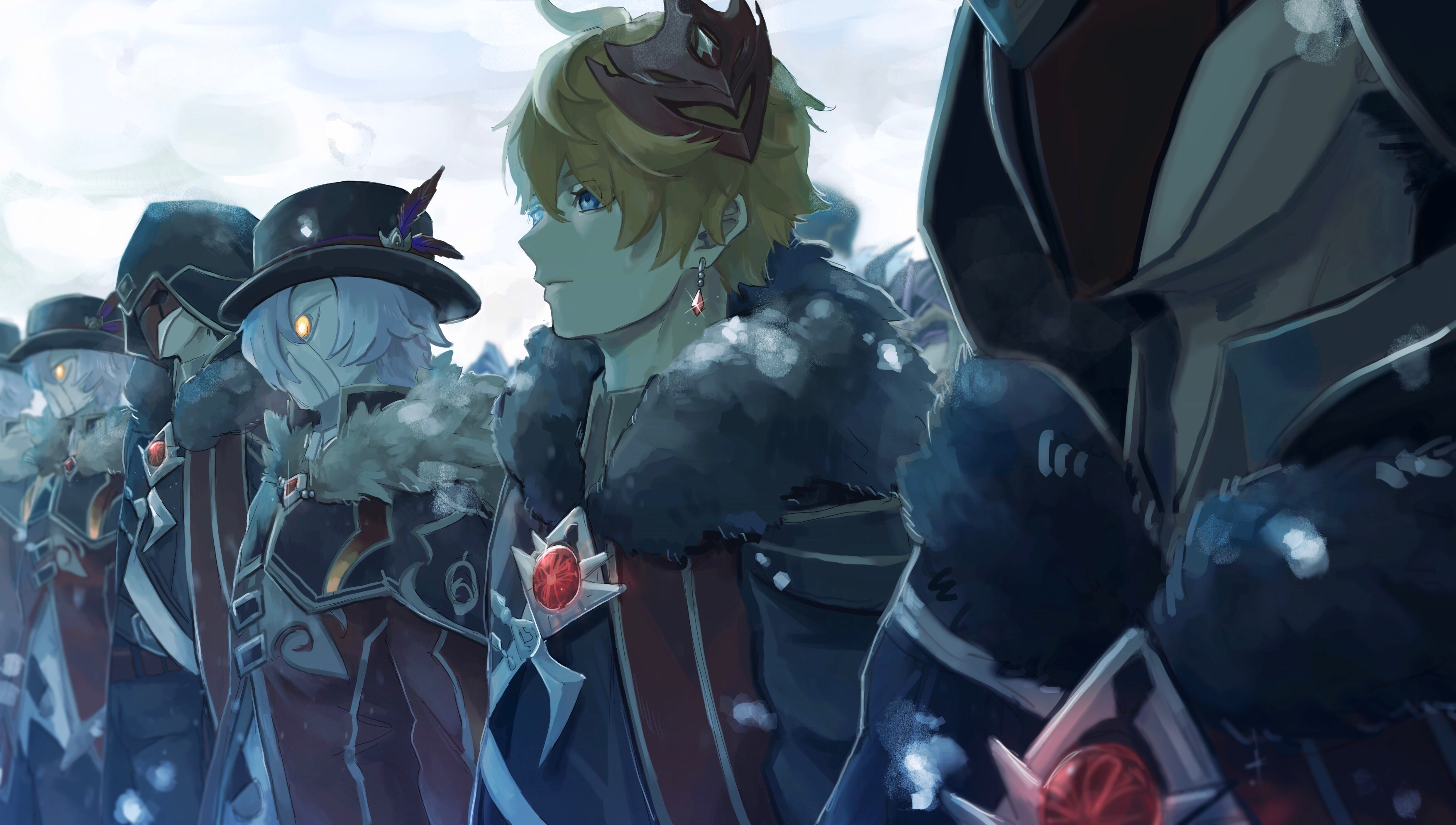 Tartaglia Childe and Fatui agents in formation HD Wallpaper