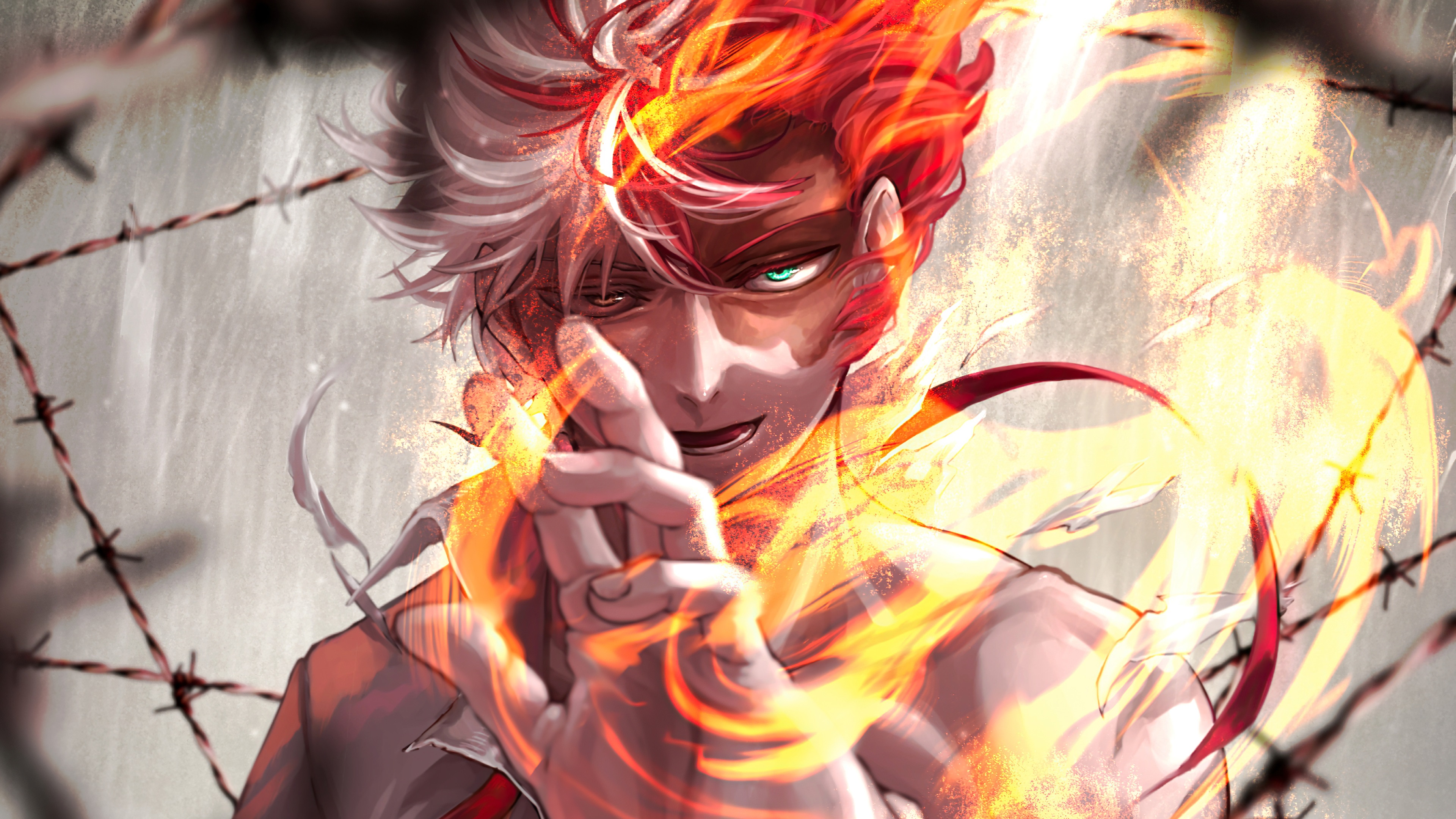 Shoto Todoroki from My Hero Academia with fire HD Wallpaper