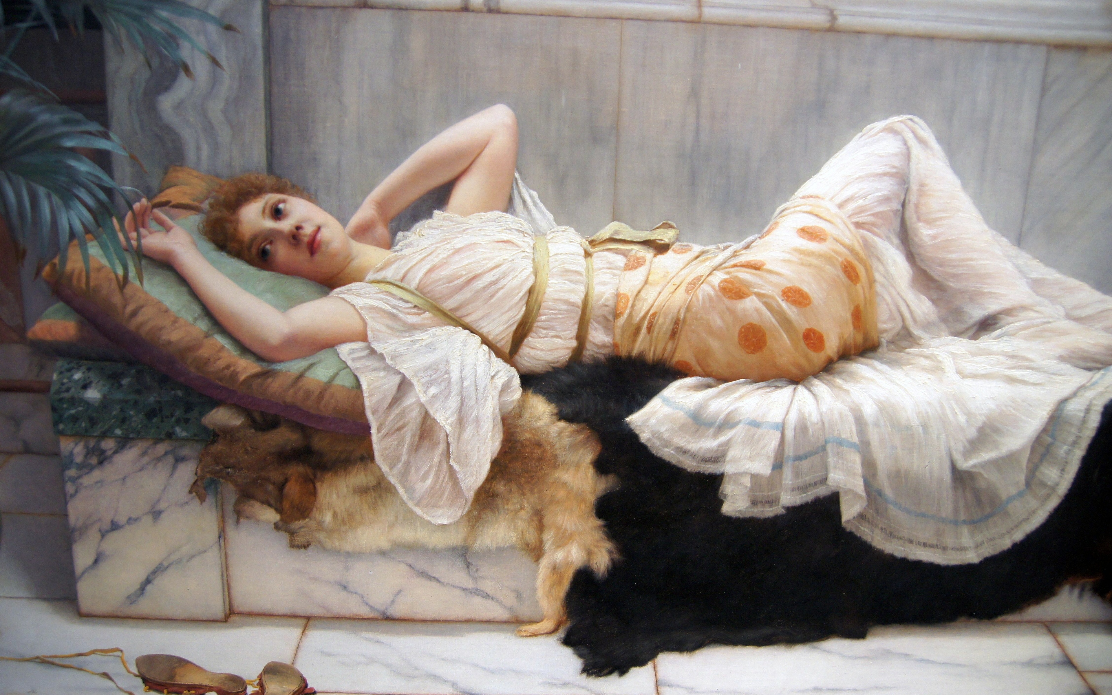 Woman lying down on a couch HD Wallpaper
