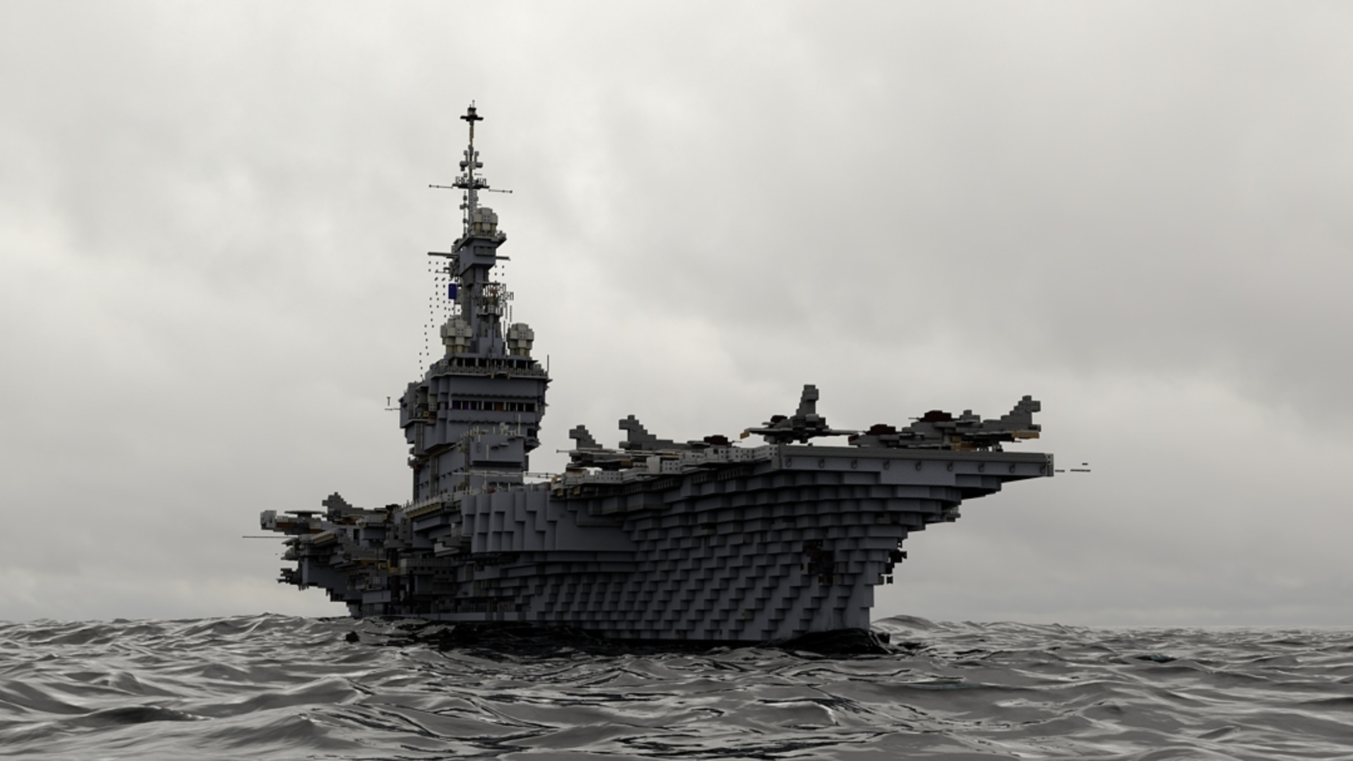 Aircraft carrier model in the ocean HD Wallpaper