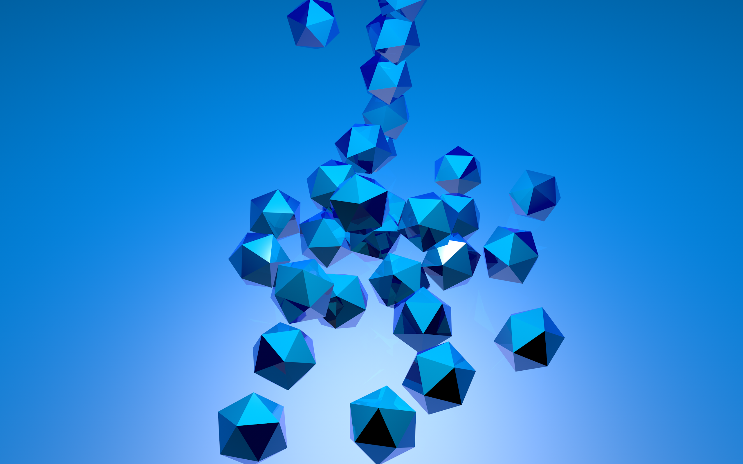Blue Icosahedrons Floating in a Gradient Blue Background HD Wallpaper