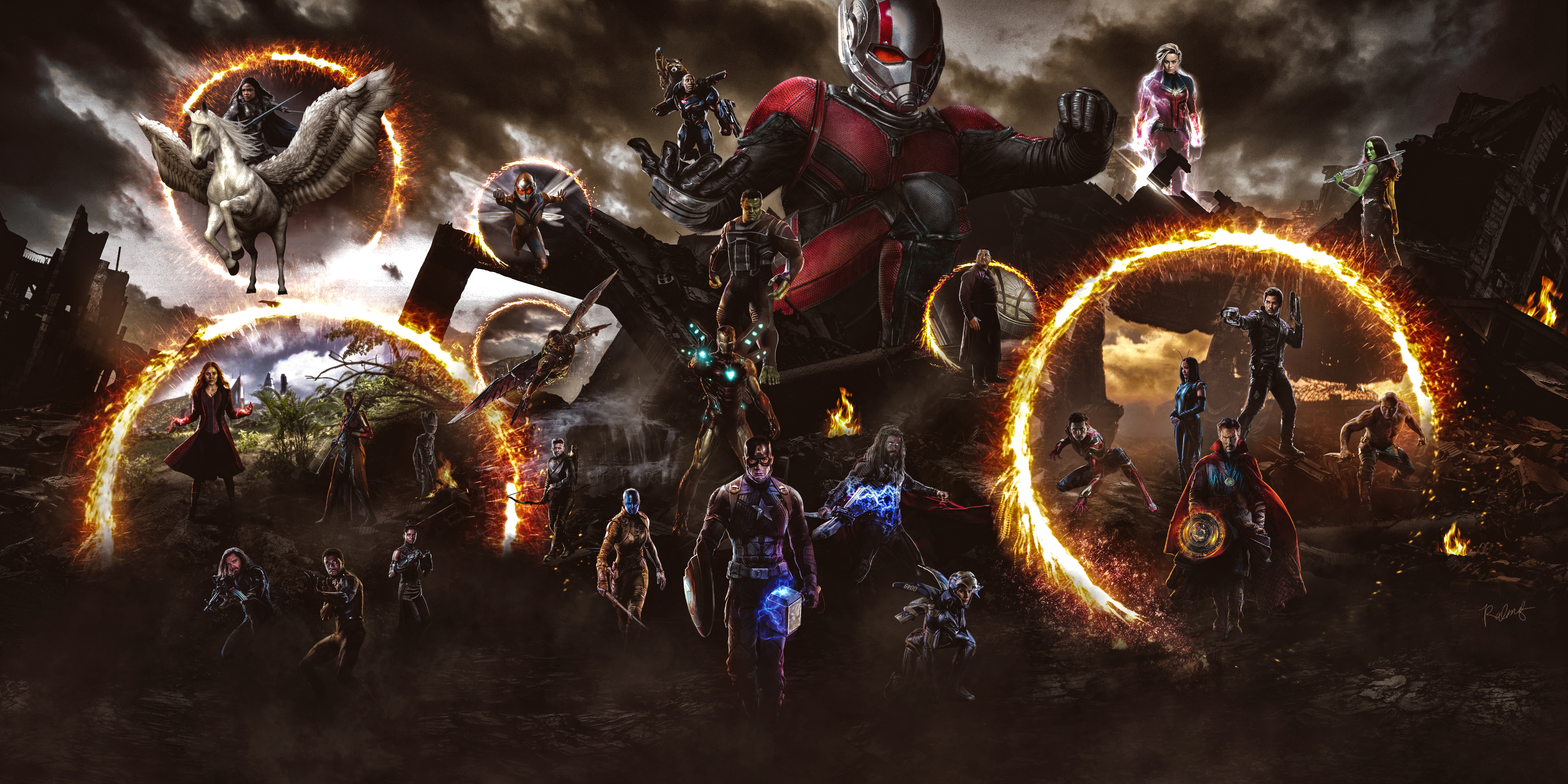 Avengers Endgame Characters in Fiery Portals HD Wallpaper