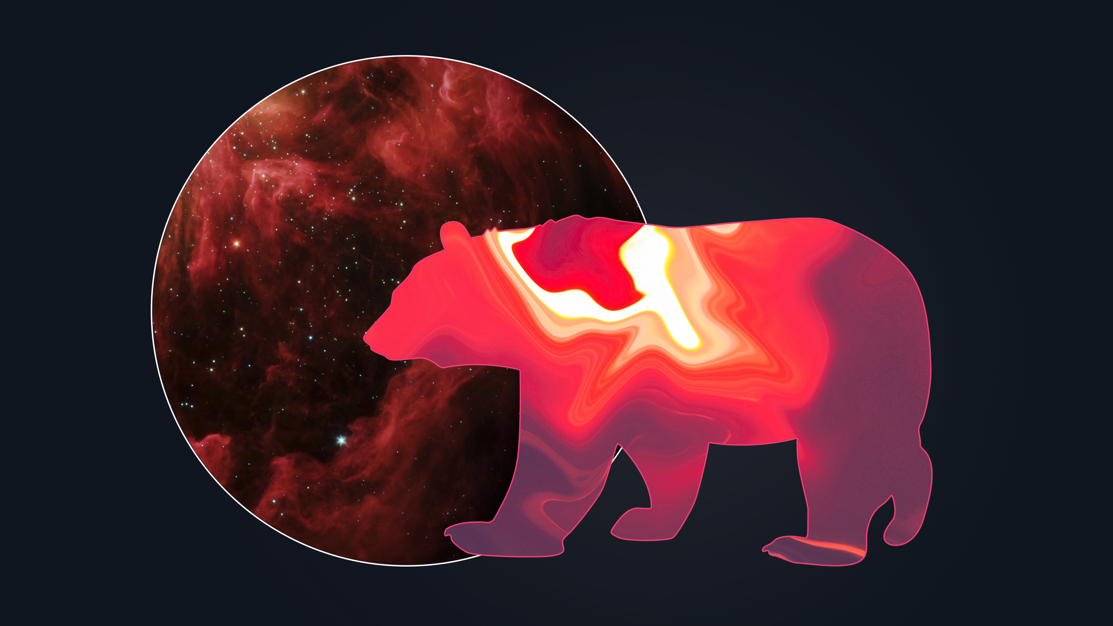 Bear silhouette against a red nebula in space HD Wallpaper