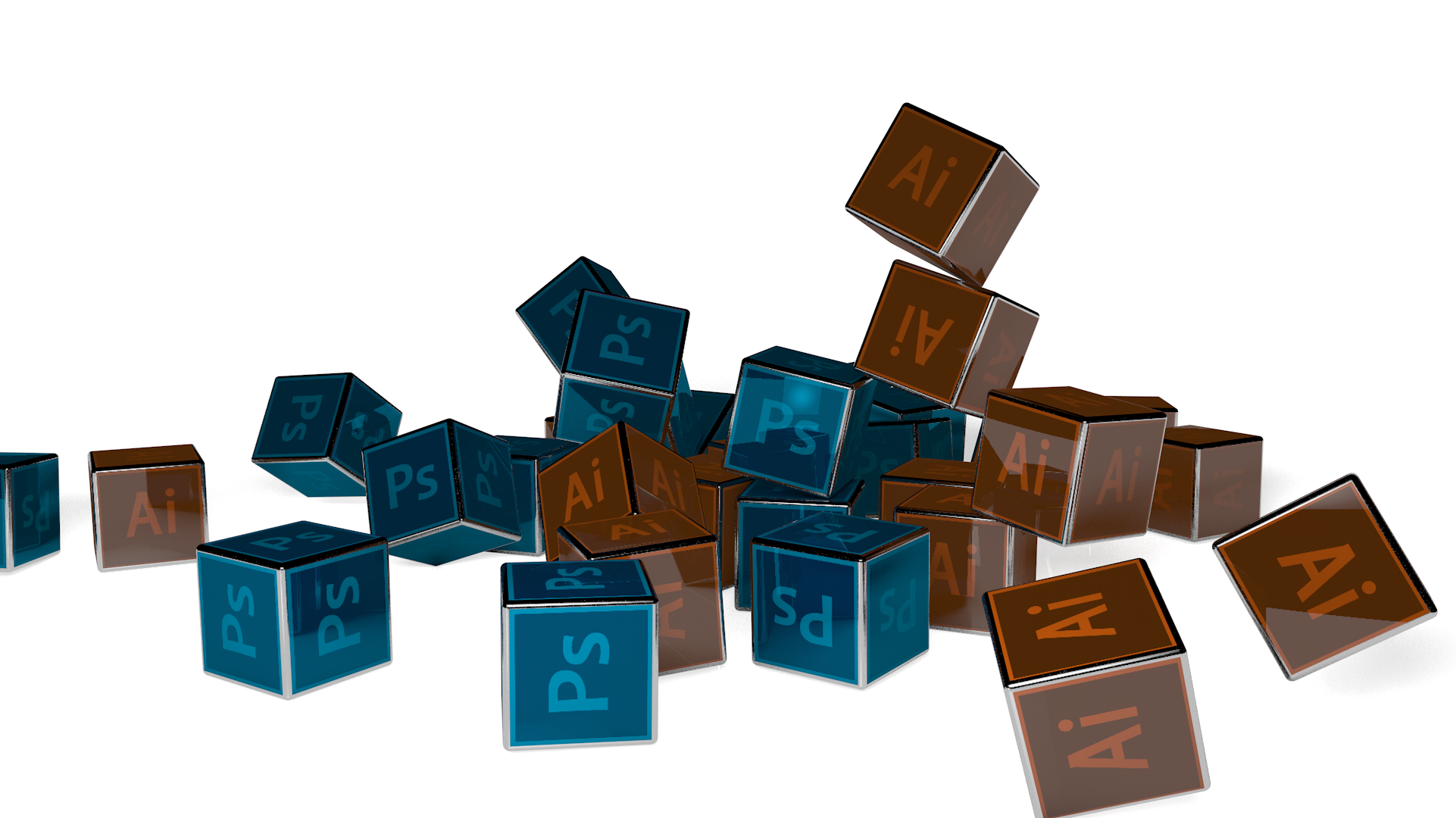 Adobe Photoshop and Illustrator cubes scattered HD Wallpaper