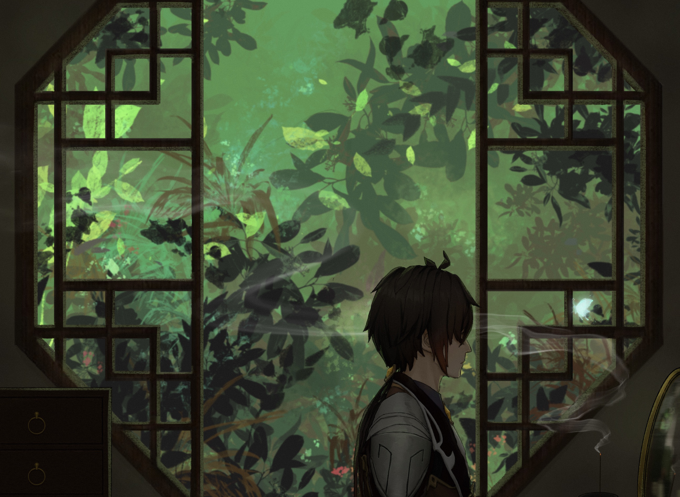 Zhongli from Genshin Impact by a window HD Wallpaper